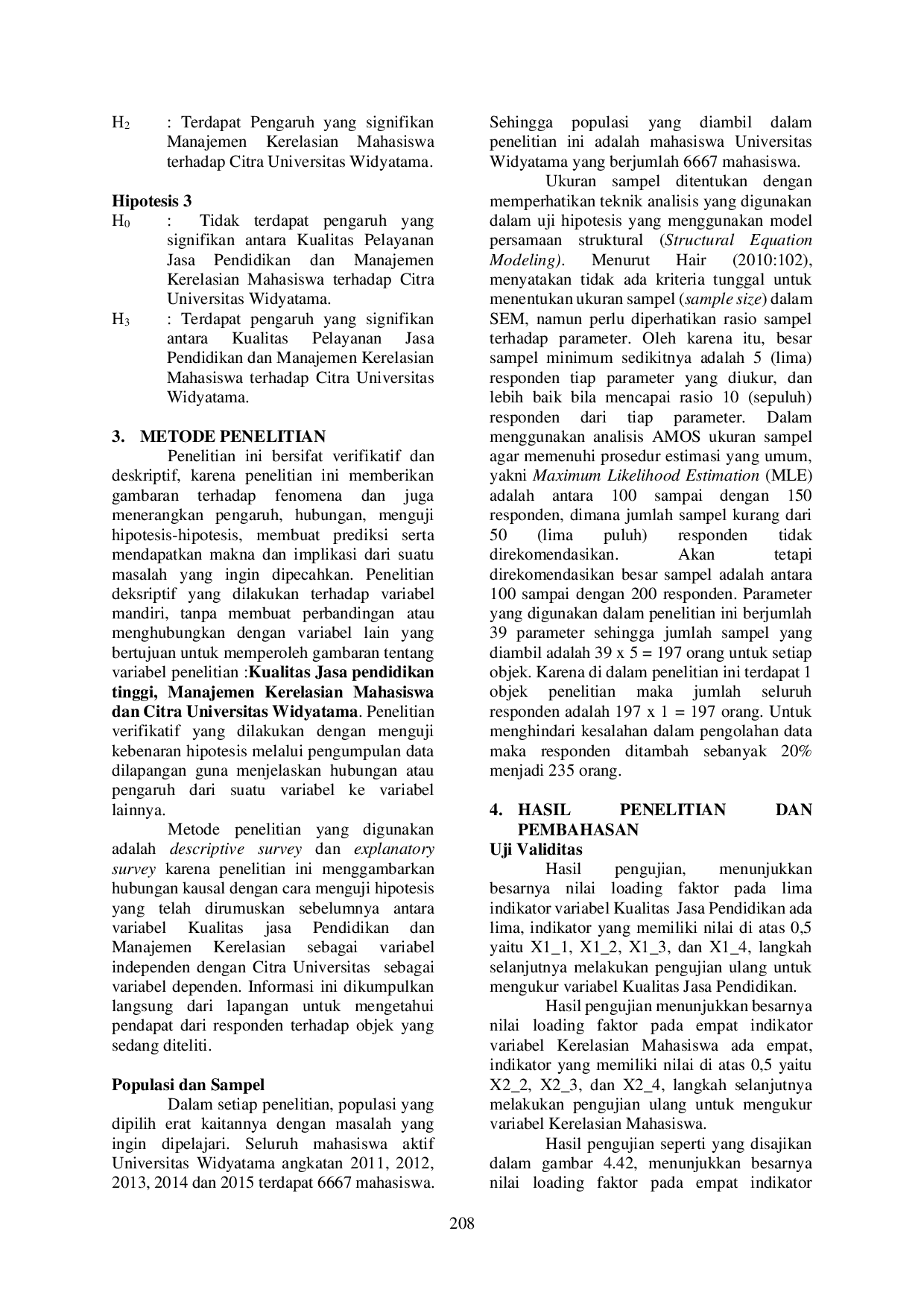 JURIS Pengaruh Kualitas Jasa Pendidikan Tinggi Manajemen Kerelasian Mahasiswa Terhadap Citra Universitas Widyatama