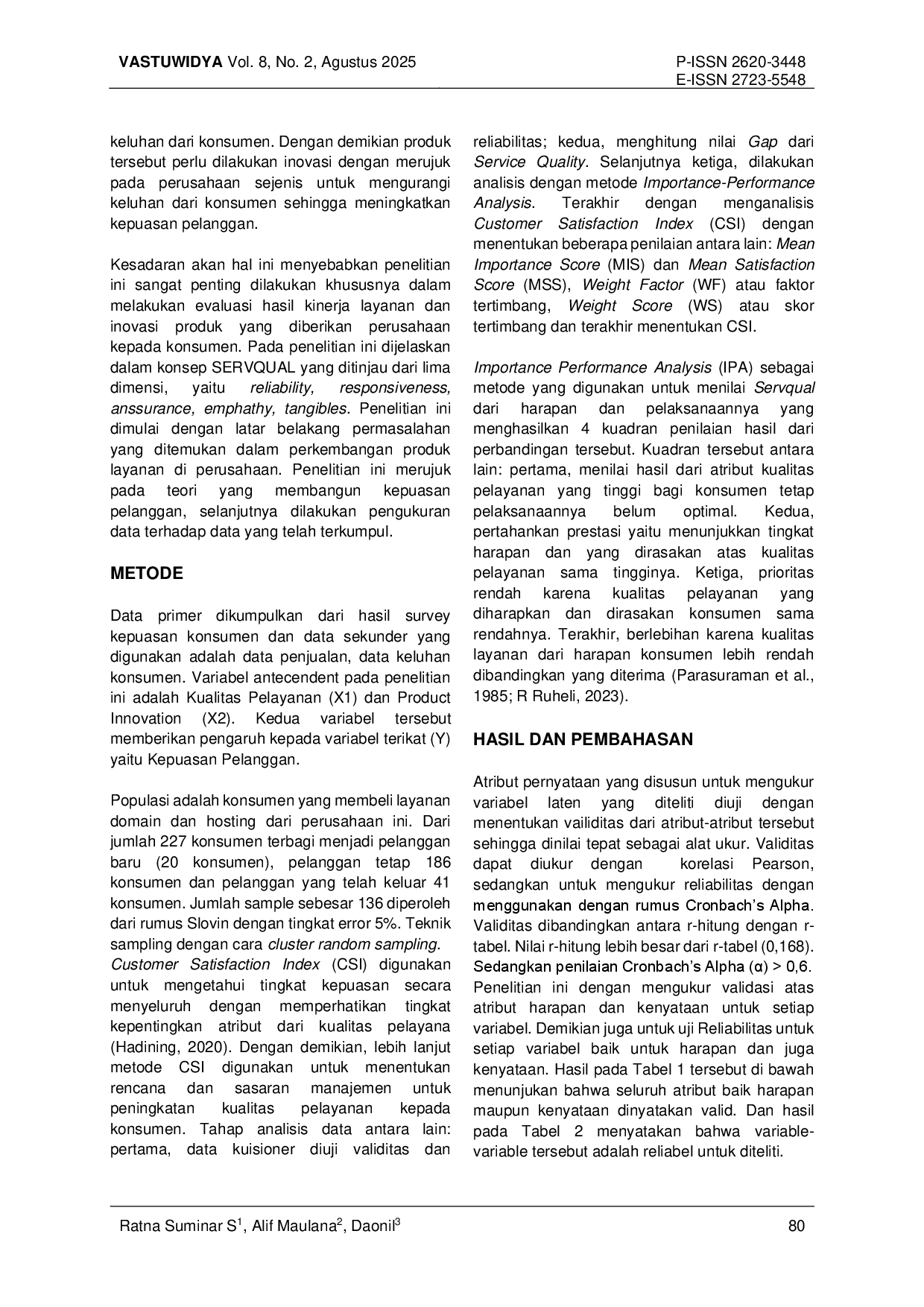 juris Integrasi Metode Pengukuran Servqual Dengan Importance Performance Analysis Dan Customer Satisfaction Index
