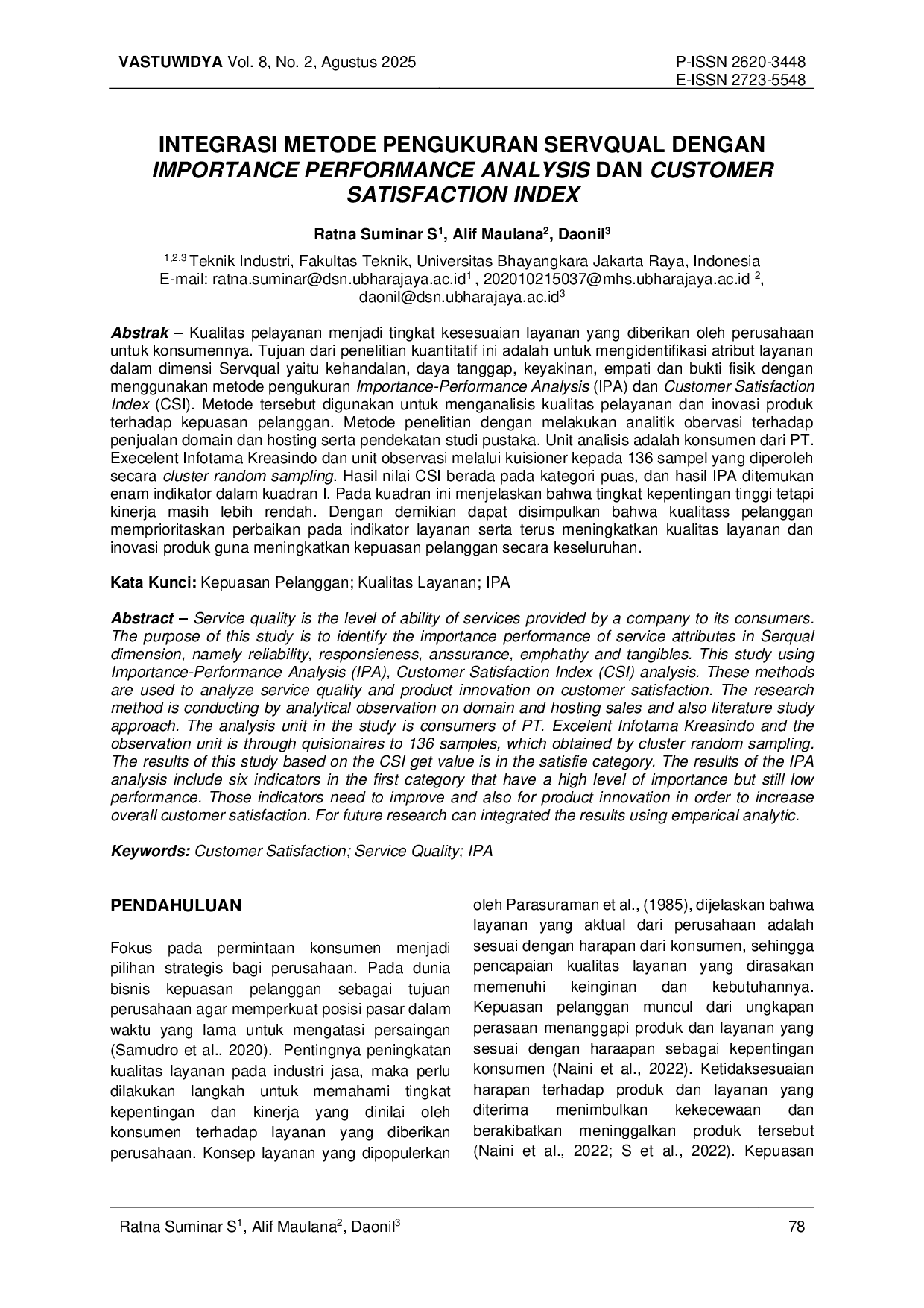 juris Integrasi Metode Pengukuran Servqual Dengan Importance Performance Analysis Dan Customer Satisfaction Index