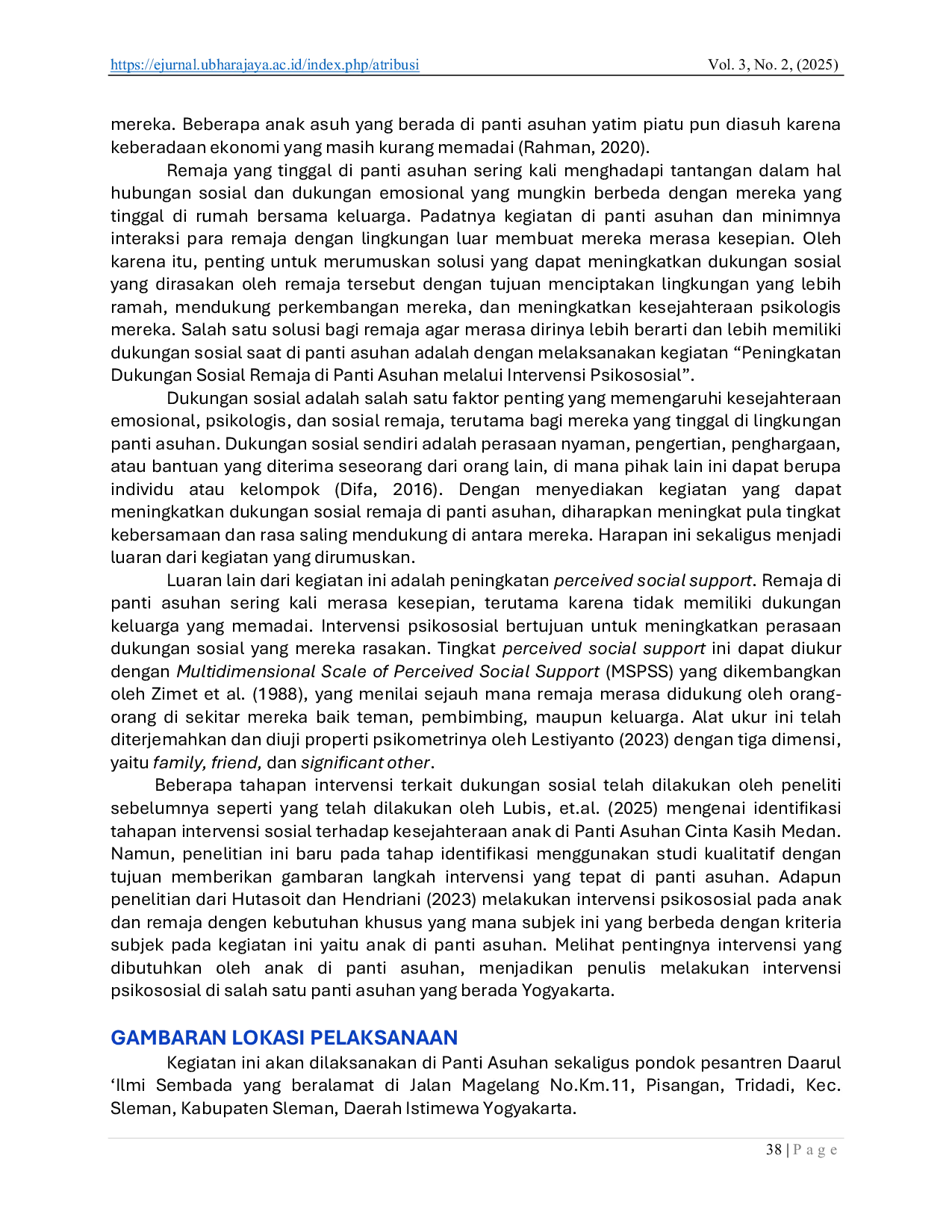 JURIS Peningkatan Dukungan Sosial Remaja Di Panti Asuhan Melalui Intervensi Psikososial