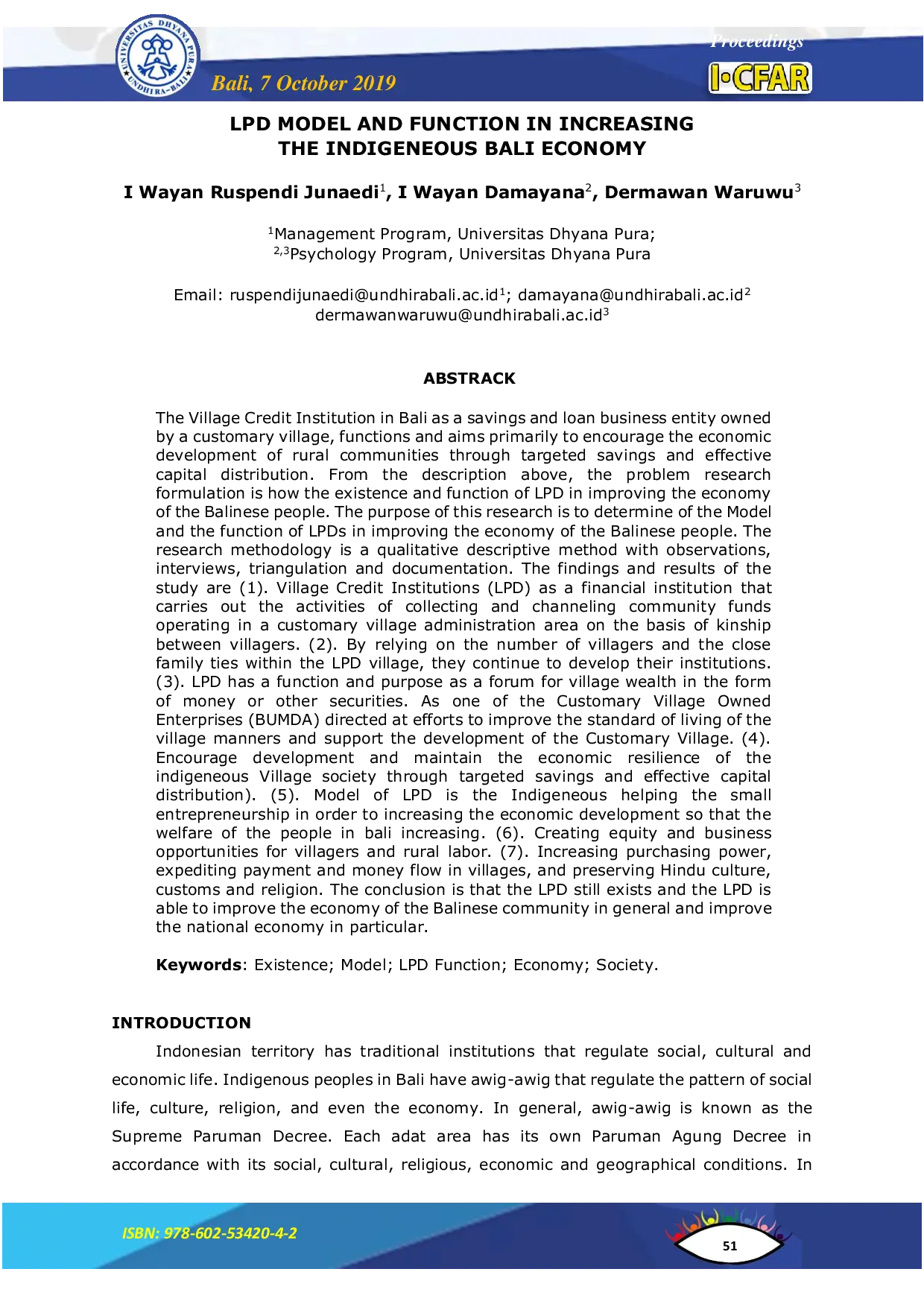 JURIS Lpd Model And Function In Increasing The Indigeneous Bali Economy