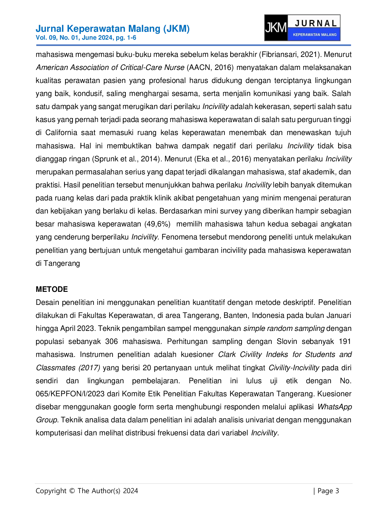 JURIS The Behavioral Incivility In Second Year Nursing Students