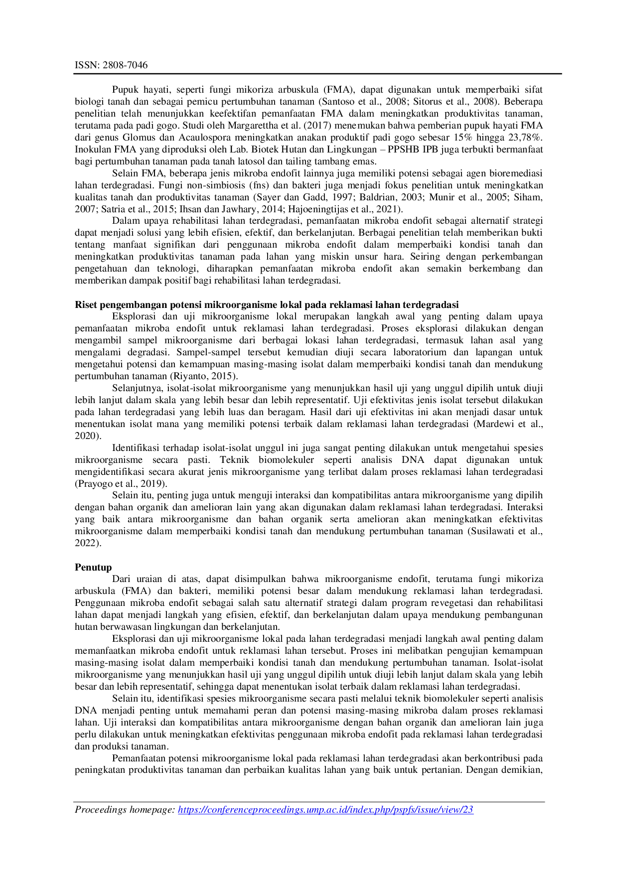 JURIS Potensi Mikroorganisme Lokal pada Reklamasi Lahan Terdegradasi Sebagai Pendukung Terwujudnya Ketahanan Pangan Nasional