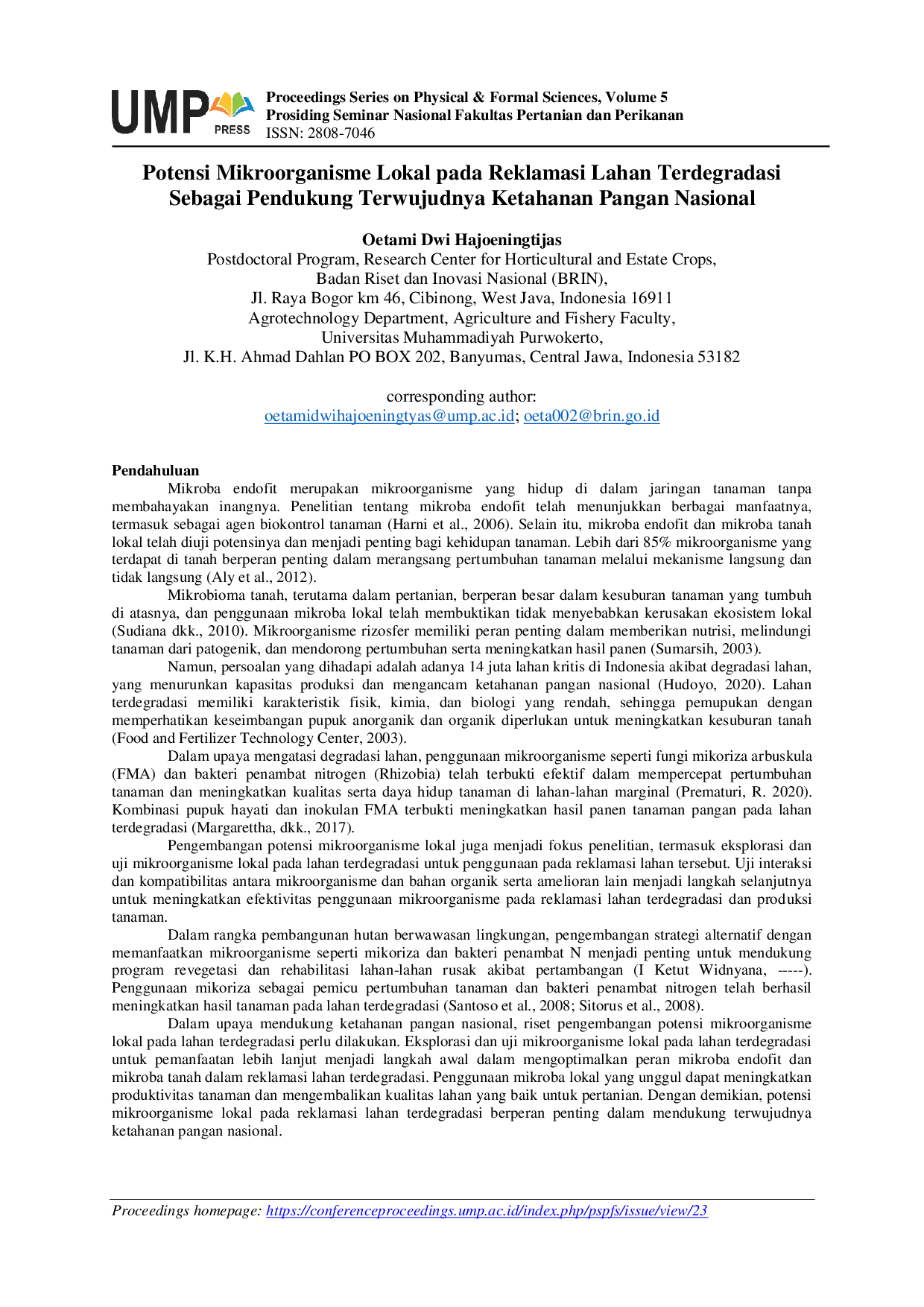 JURIS Potensi Mikroorganisme Lokal pada Reklamasi Lahan Terdegradasi Sebagai Pendukung Terwujudnya Ketahanan Pangan Nasional