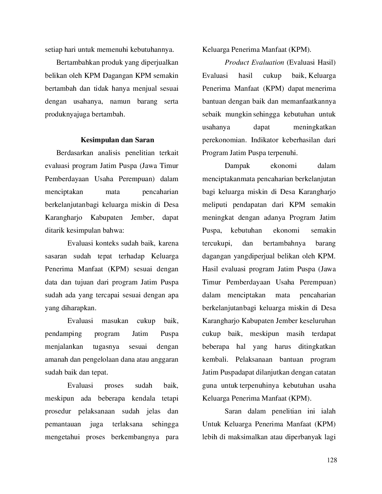 JURIS Evaluasi Program Jatim Puspa Jawa Timur Pemberdayaan Usaha Perempuan Dalam Menciptakan Mata Pencaharian Berkelanjutan Bagi Keluarga Miskin di Desa Karangharjo Kabupaten Jember