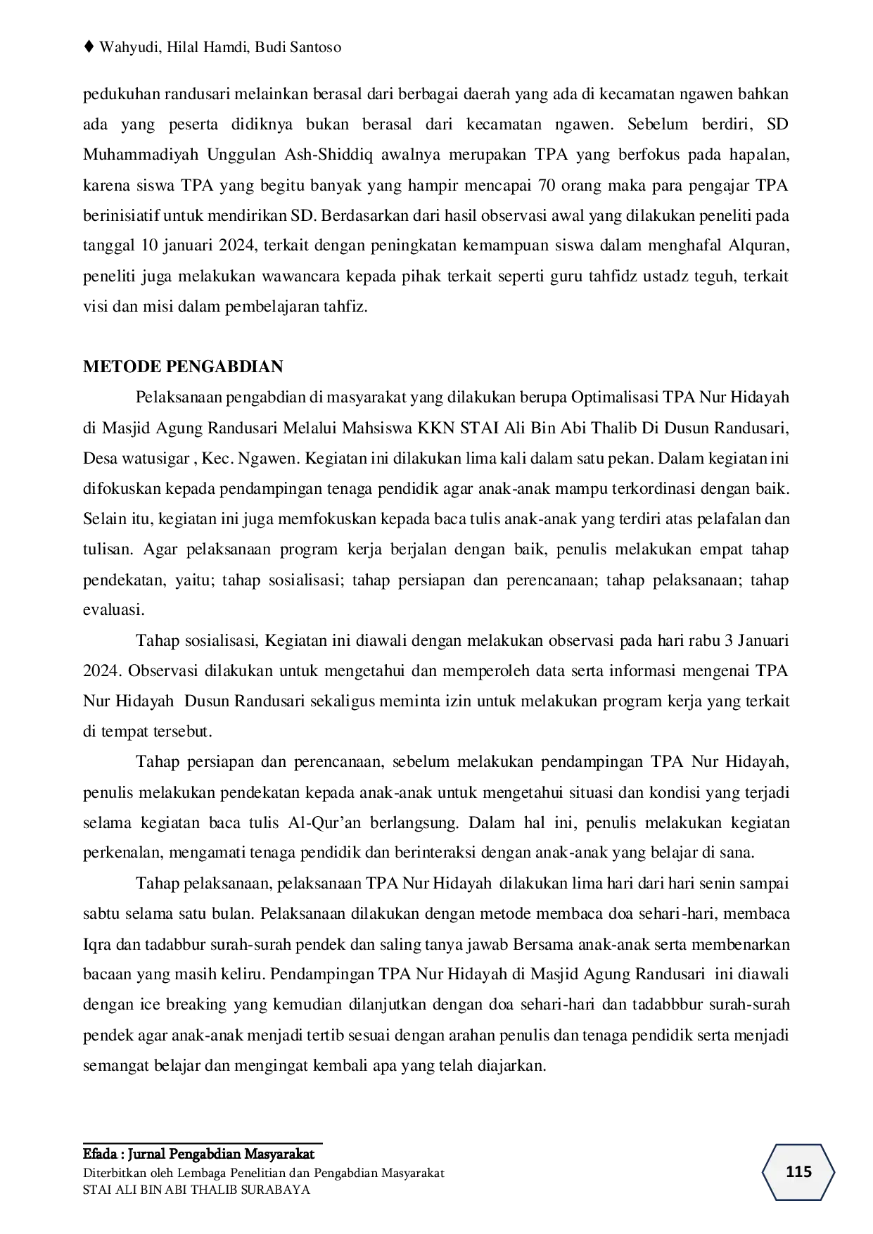 JURIS Optimalisasi TPA Masjid Agung Randusari Melalui Mahasiswa KKN STAI Ali Bin Abi Thalib Di Dusun Randusari