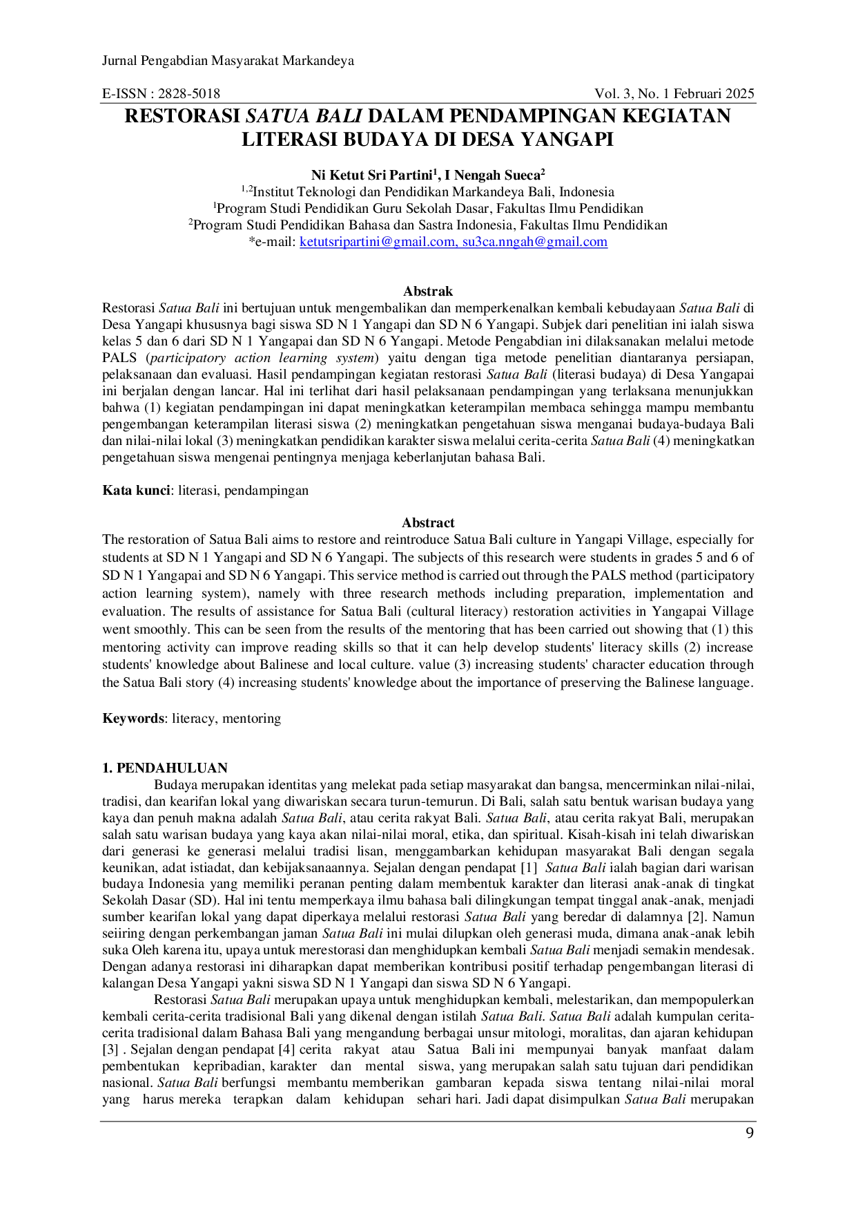 JURIS Restorasi Satua Bali dalam Pendampingan Kegiatan Literasi Budaya di Desa Yangapi