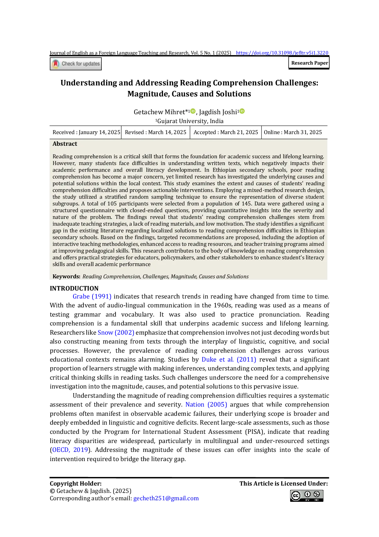 JURIS Understanding and Addressing Reading Comprehension Challenges Magnitude Causes and Solutions