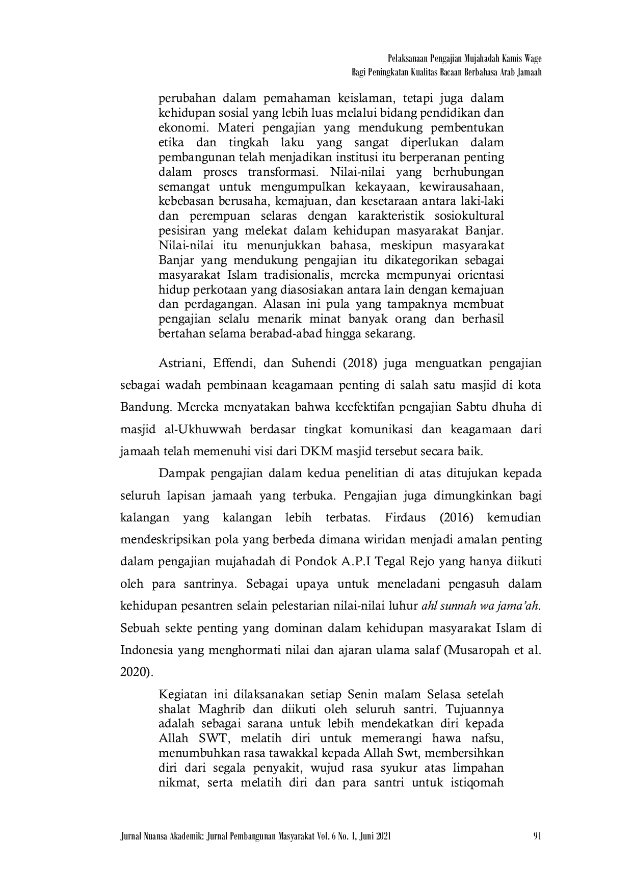 JURIS Pelaksanaan Pengajian Mujahadah Kamis Wage Bagi Peningkatan Kualitas Bacaan Berbahasa Arab Jamaah