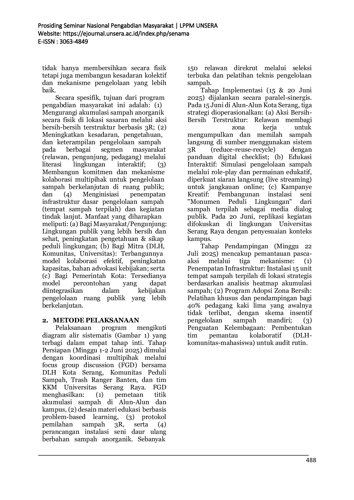 JURIS Peningkatan Kesadaran Lingkungan Melalui Aksi Bersih Bersih Dan Kampanye Pengelolaan Sampah Di Ruang Publik Perkotaan