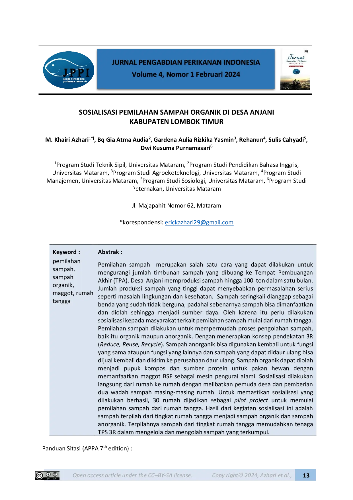 JURIS Sosialisasi Pemilahan Sampah Organik di Desa Anjani Kabupaten Lombok Timur