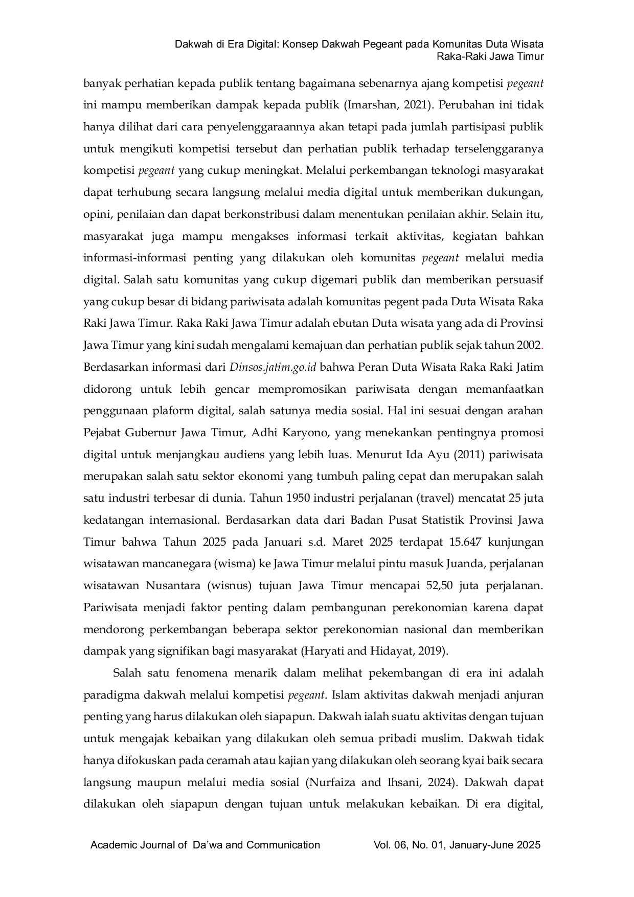 JURIS Dakwah di Era Digital Konsep Dakwah Pegeant pada Komunitas Duta Wisata Raka Raki Jawa Timur