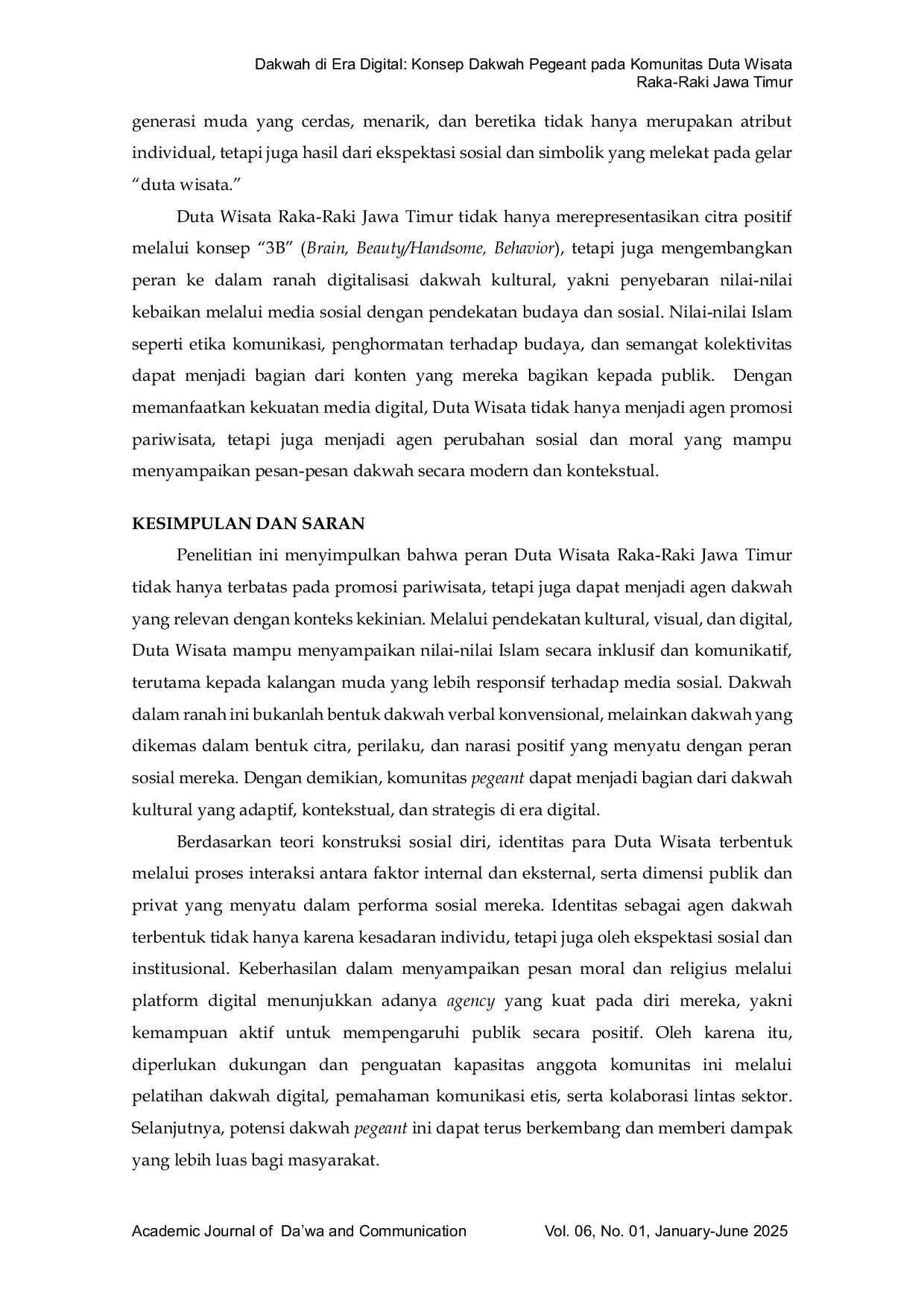 JURIS Dakwah di Era Digital Konsep Dakwah Pegeant pada Komunitas Duta Wisata Raka Raki Jawa Timur