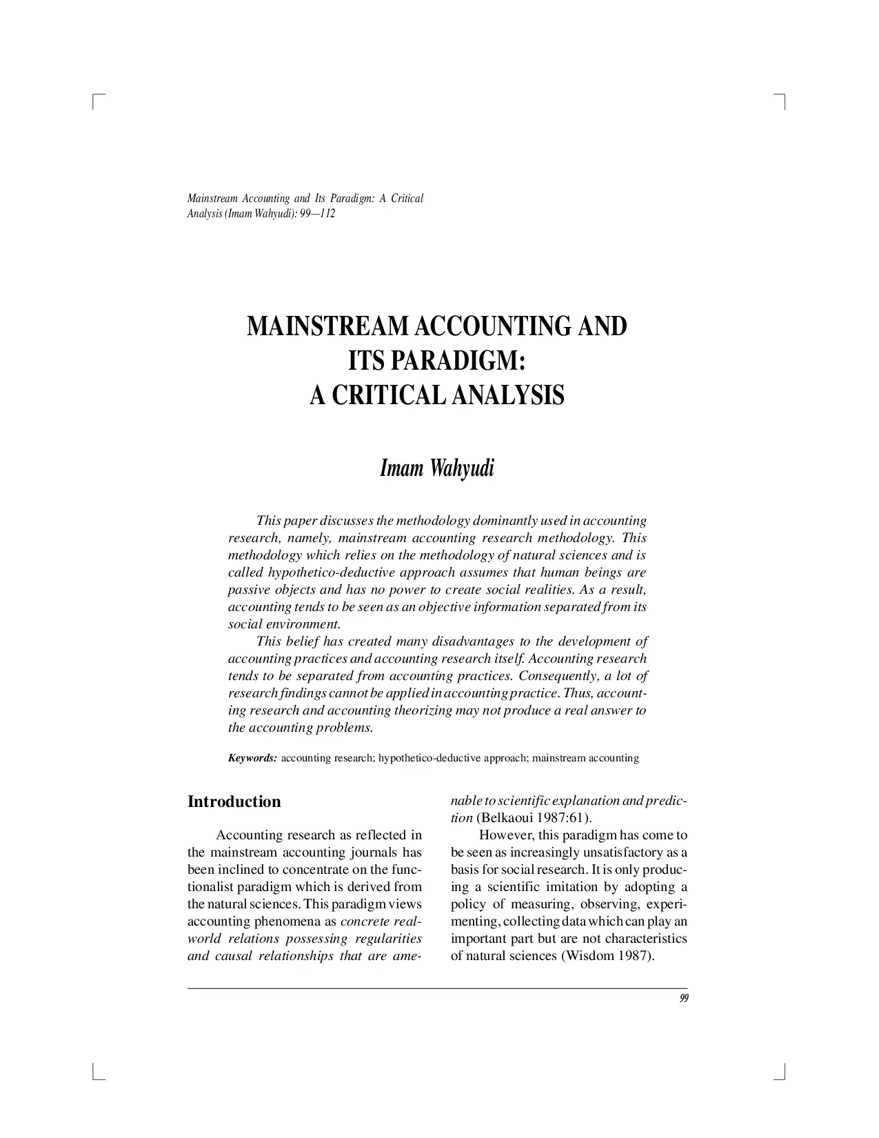 juris Mainstream Accounting and Its Paradigm A Critical Analysis