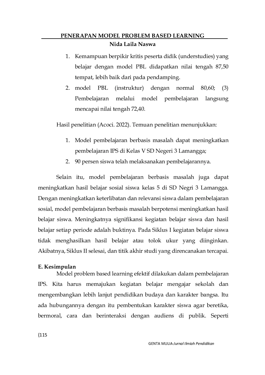 JURIS Penerapan Model Problem Based Learning Dalam Pembelajaran IPS Untuk Meningkatkan Kemampuan Memecahkan Masalah Siswa Sekolah Dasar