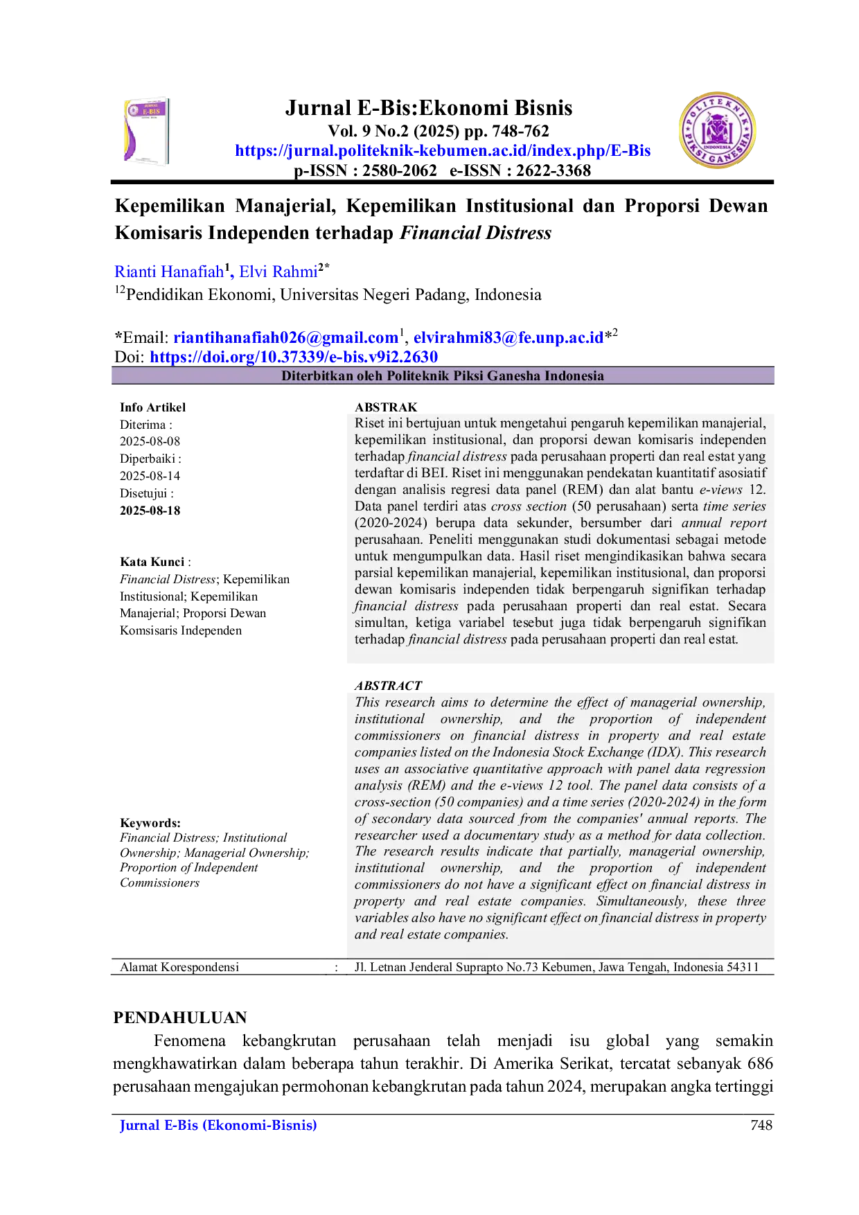 JURIS Kepemilikan Manajerial Kepemilikan Institusional Dan Proporsi Dewan Komisaris Independen Terhadap Financial Distress