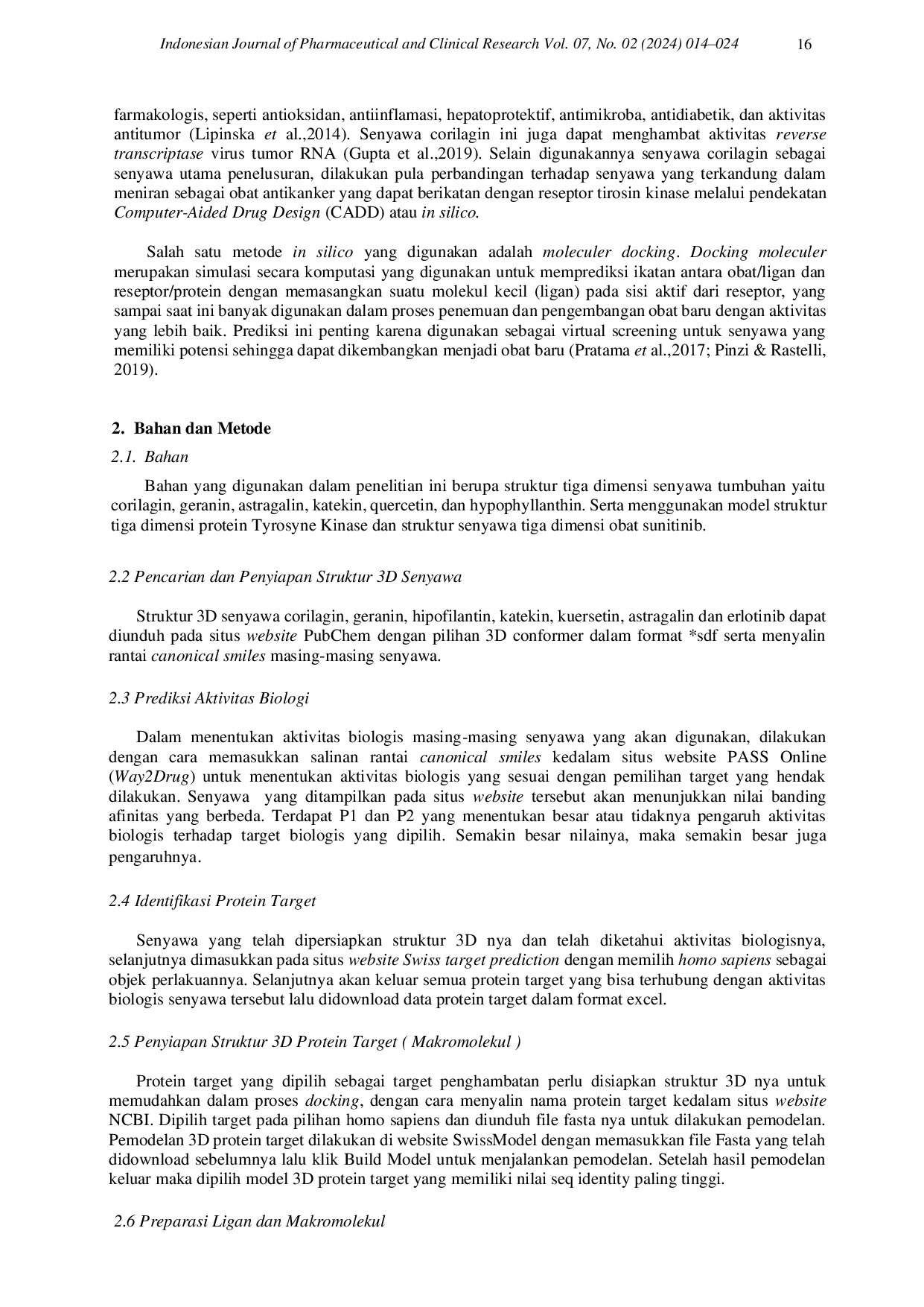 JURIS Molecular Docking Meniran Phyllanthus Niruri L Terhadap Penghambatan Enzim Tyrosine Kinase Sebagai Antikanker