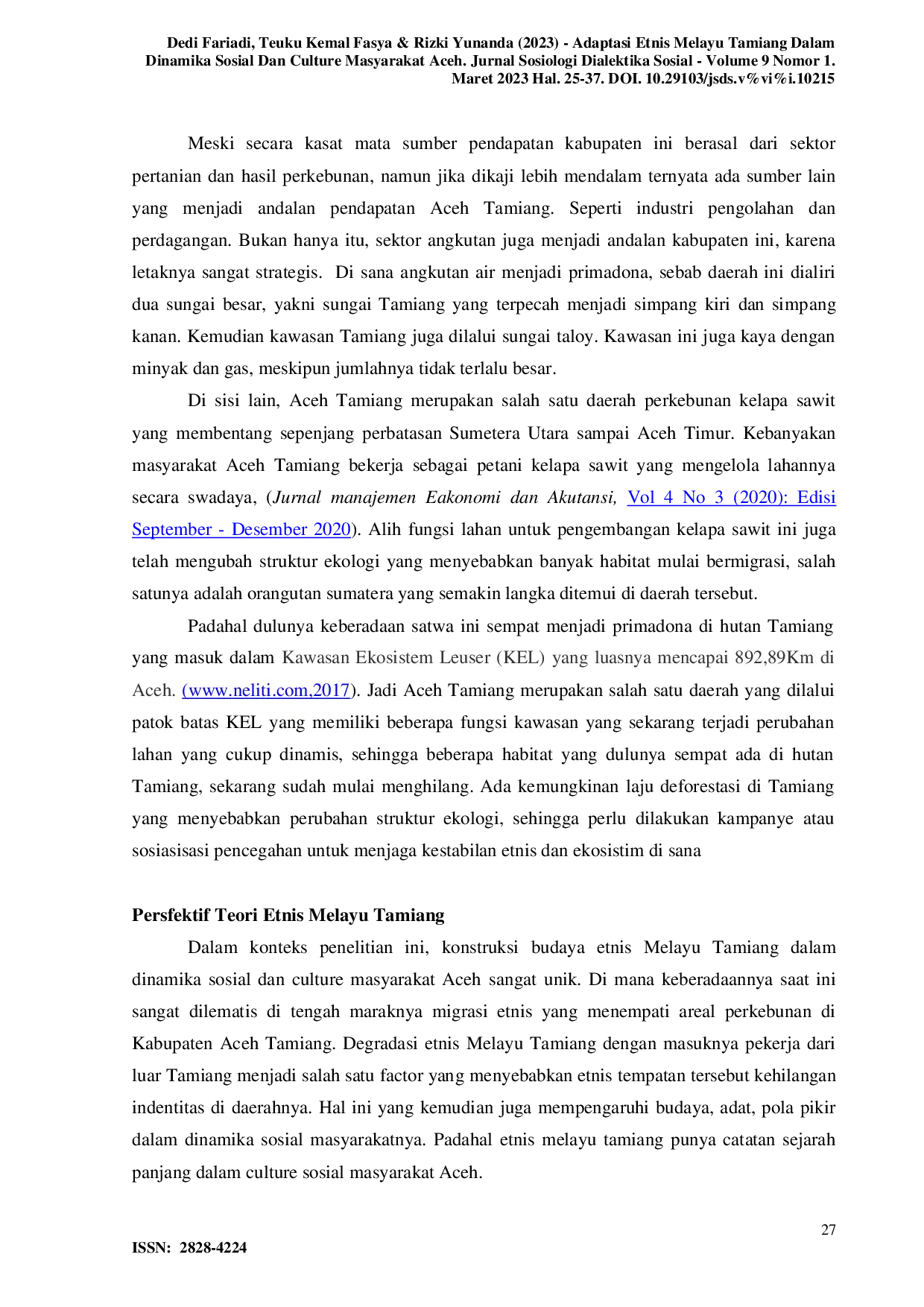 JURIS Adaptasi Etnis Melayu Tamiang Dalam Dinamika Sosial Dan Culture Masyarakat Aceh