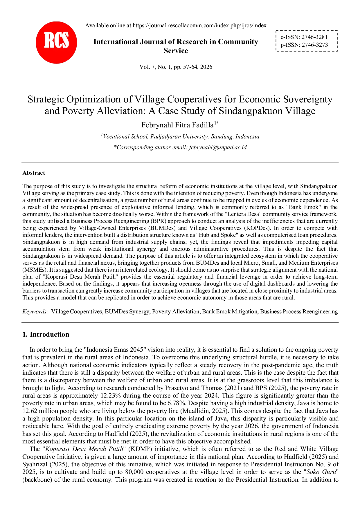 JURIS Strategic Optimization of Village Cooperatives for Economic Sovereignty and Poverty Alleviation A Case Study of Sindangpakuon Village
