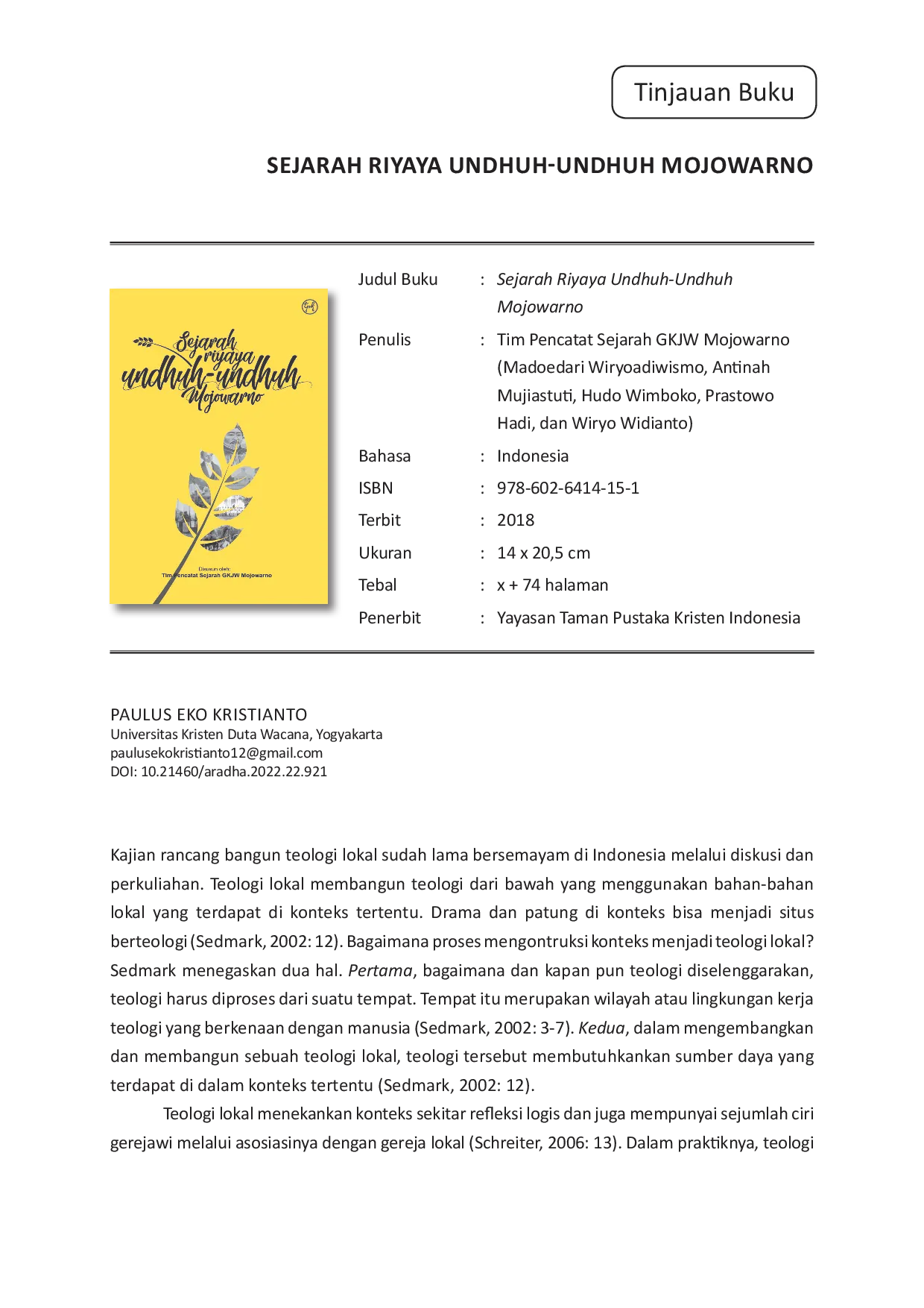 JURIS Resensi Buku Sejarah Riyaya Undhuh Undhuh Mojowarno