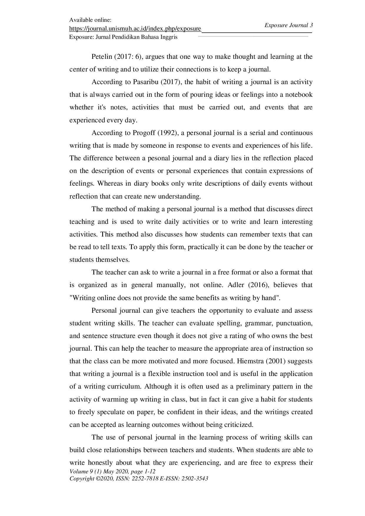 JURIS Using Personal Journal to Improve Writing Ability in Recount Text