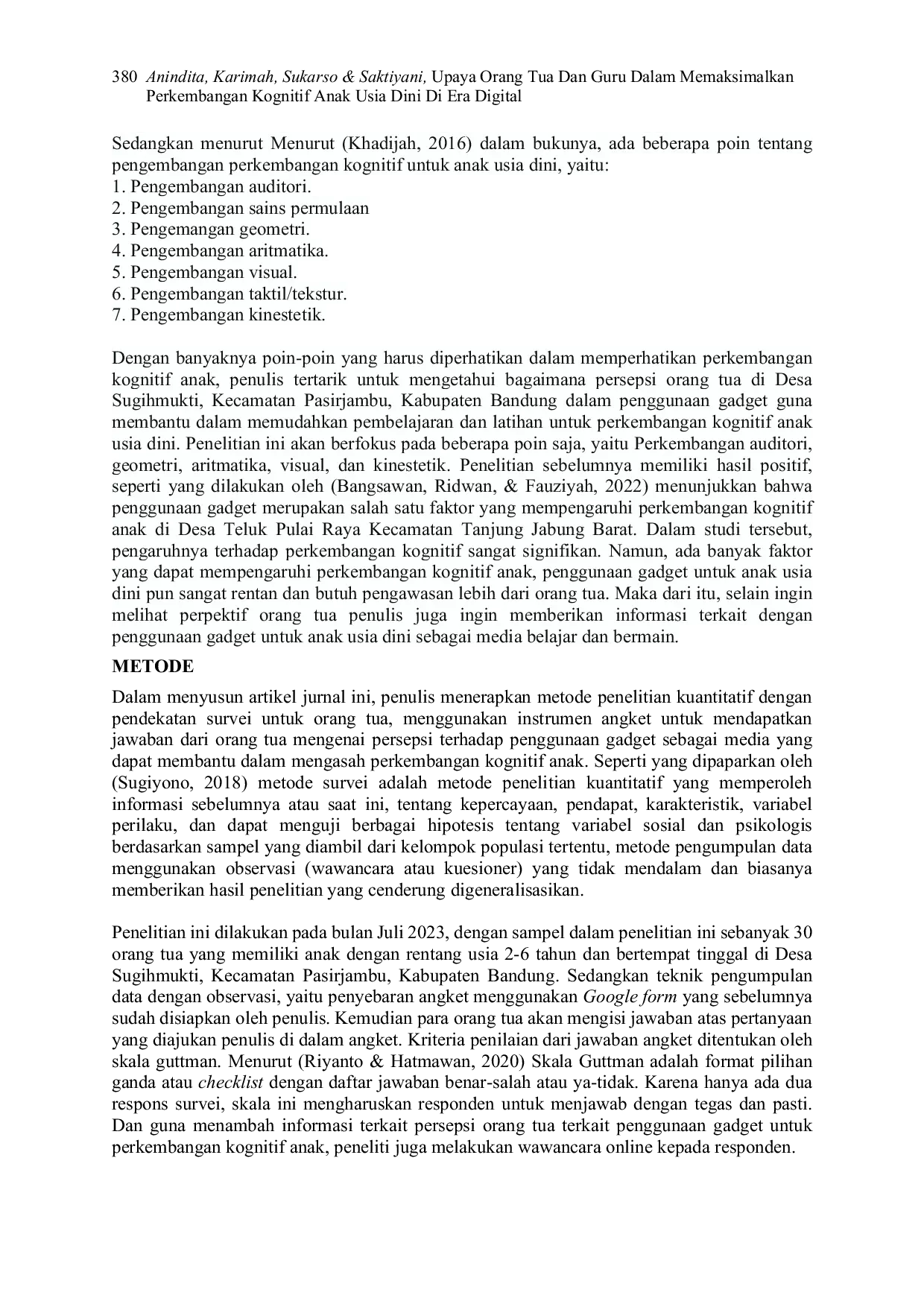 JURIS Persepsi Orang Tua Terhadap Penggunaan Gadget Pada Perkembangan Kognitif Anak Usia Dini di Desa Sugihmukti