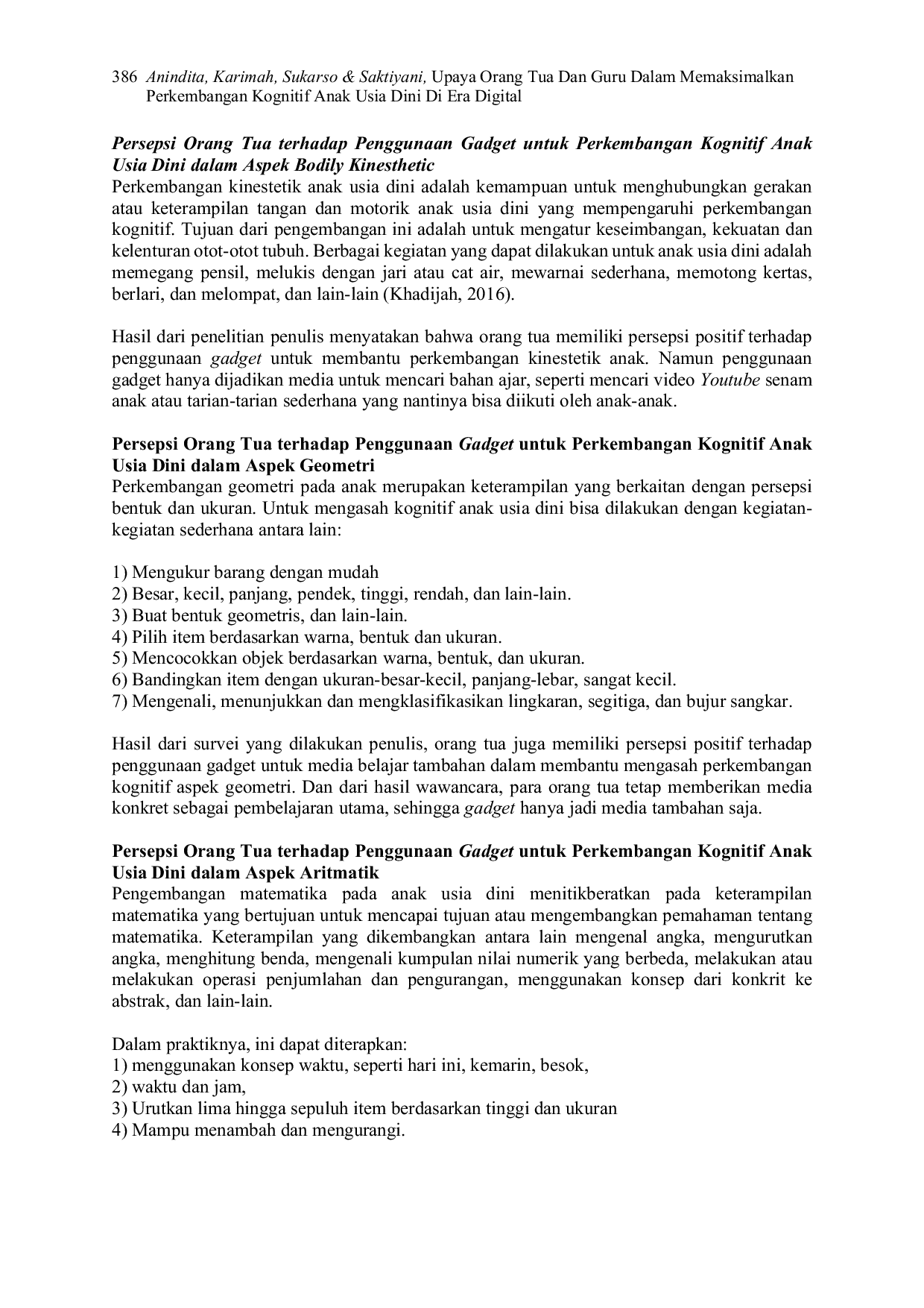 JURIS Persepsi Orang Tua Terhadap Penggunaan Gadget Pada Perkembangan Kognitif Anak Usia Dini di Desa Sugihmukti