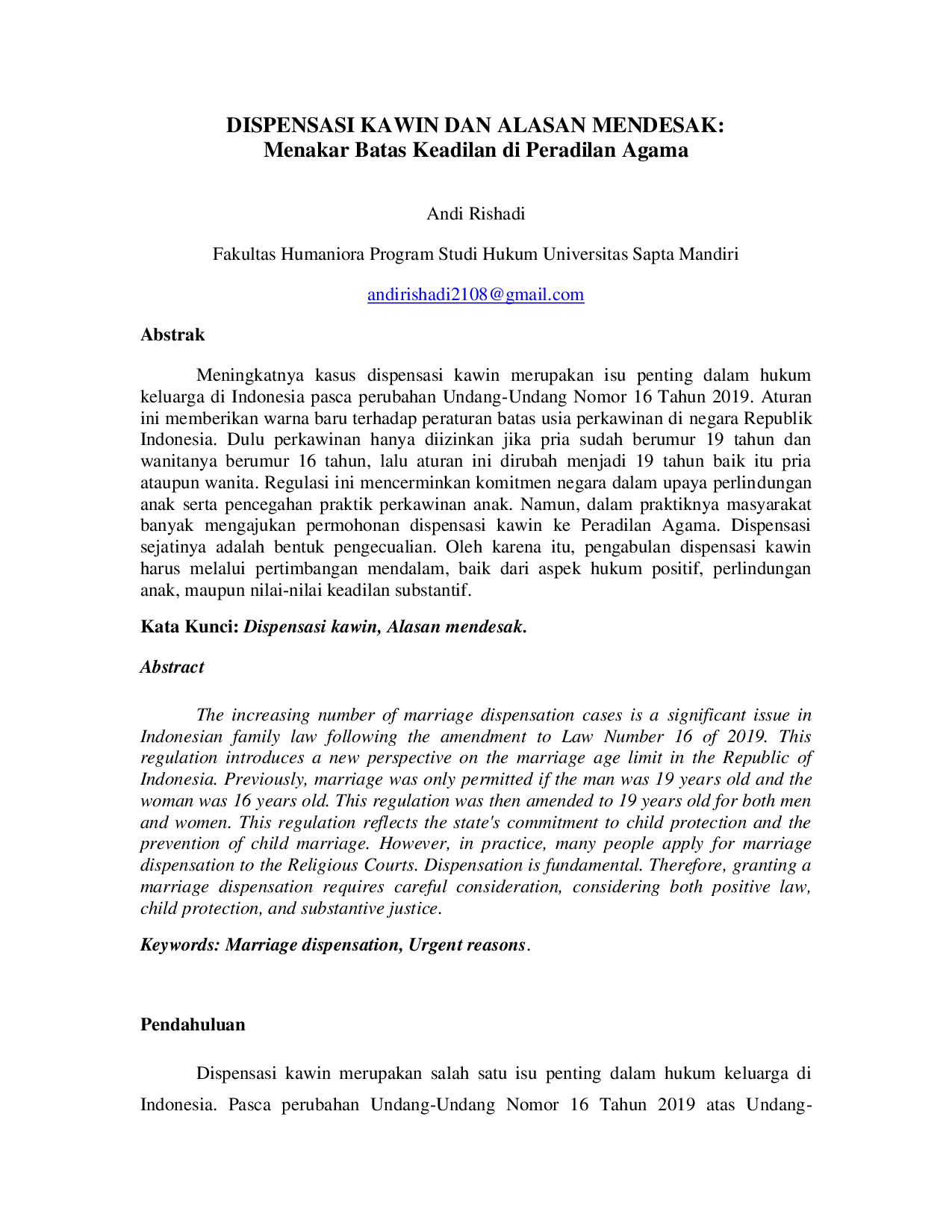 JURIS DISPENSASI KAWIN DAN ALASAN MENDESAK Menakar Batas Keadilan di Peradilan Agama