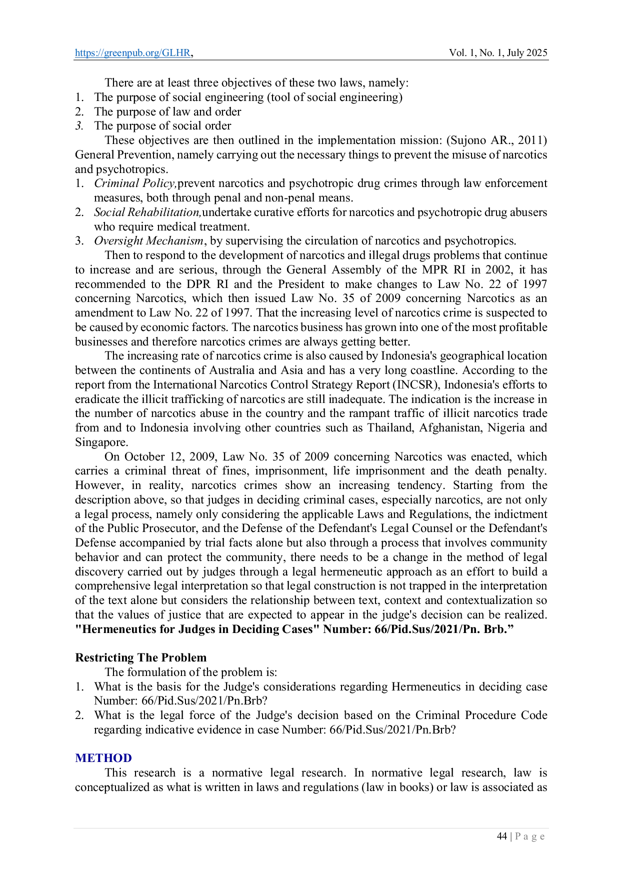 JURIS Hermeneutics For Judges in Deciding Case Number 66 Pid Sus 2021 Pn Brb