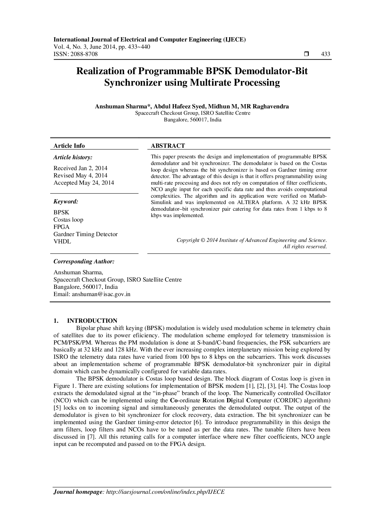 juris Realization of Programmable BPSK Demodulator Bit Synchronizer using Multirate Processing