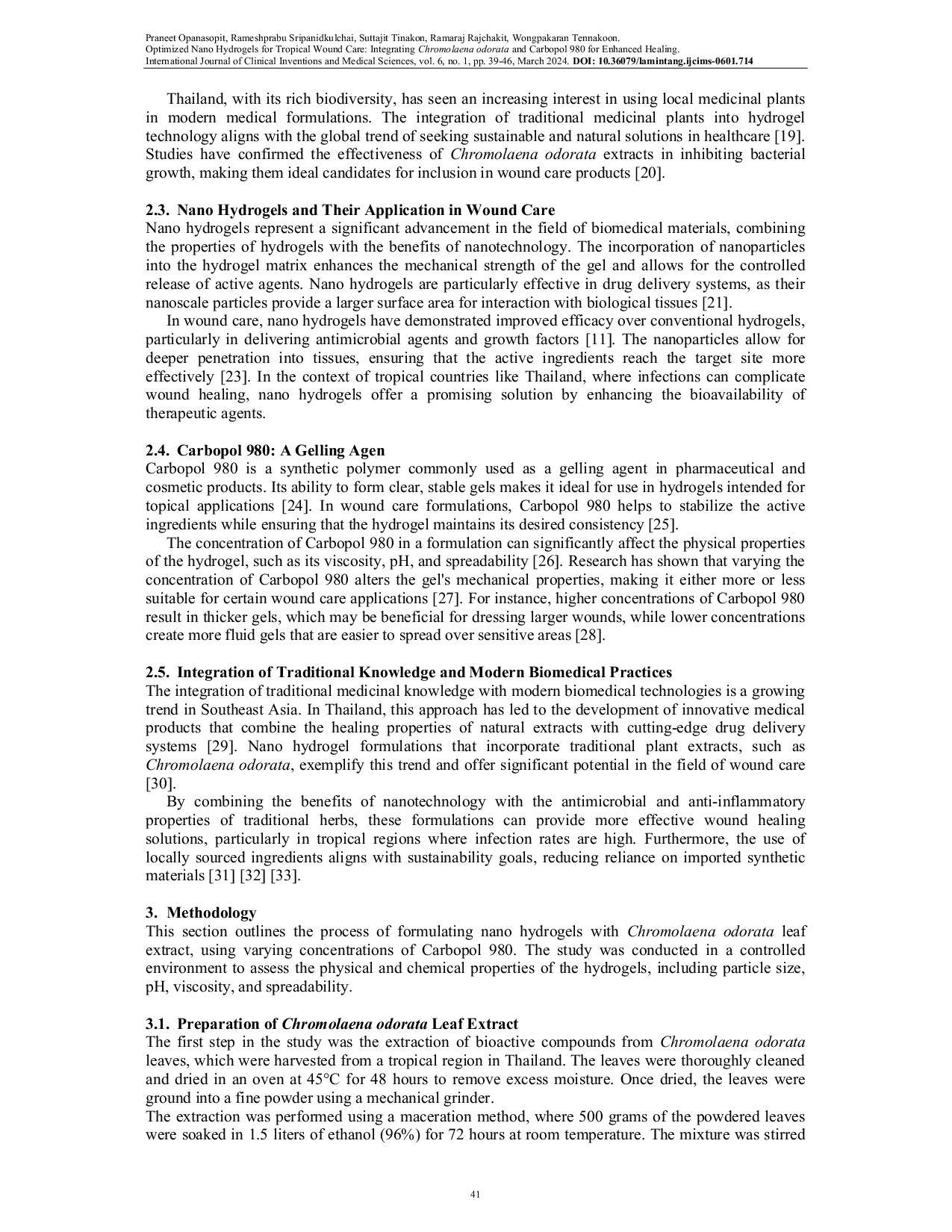 JURIS Optimized Nano Hydrogels for Tropical Wound Care Integrating Chromolaena odorata and Carbopol 980 for Enhanced Healing