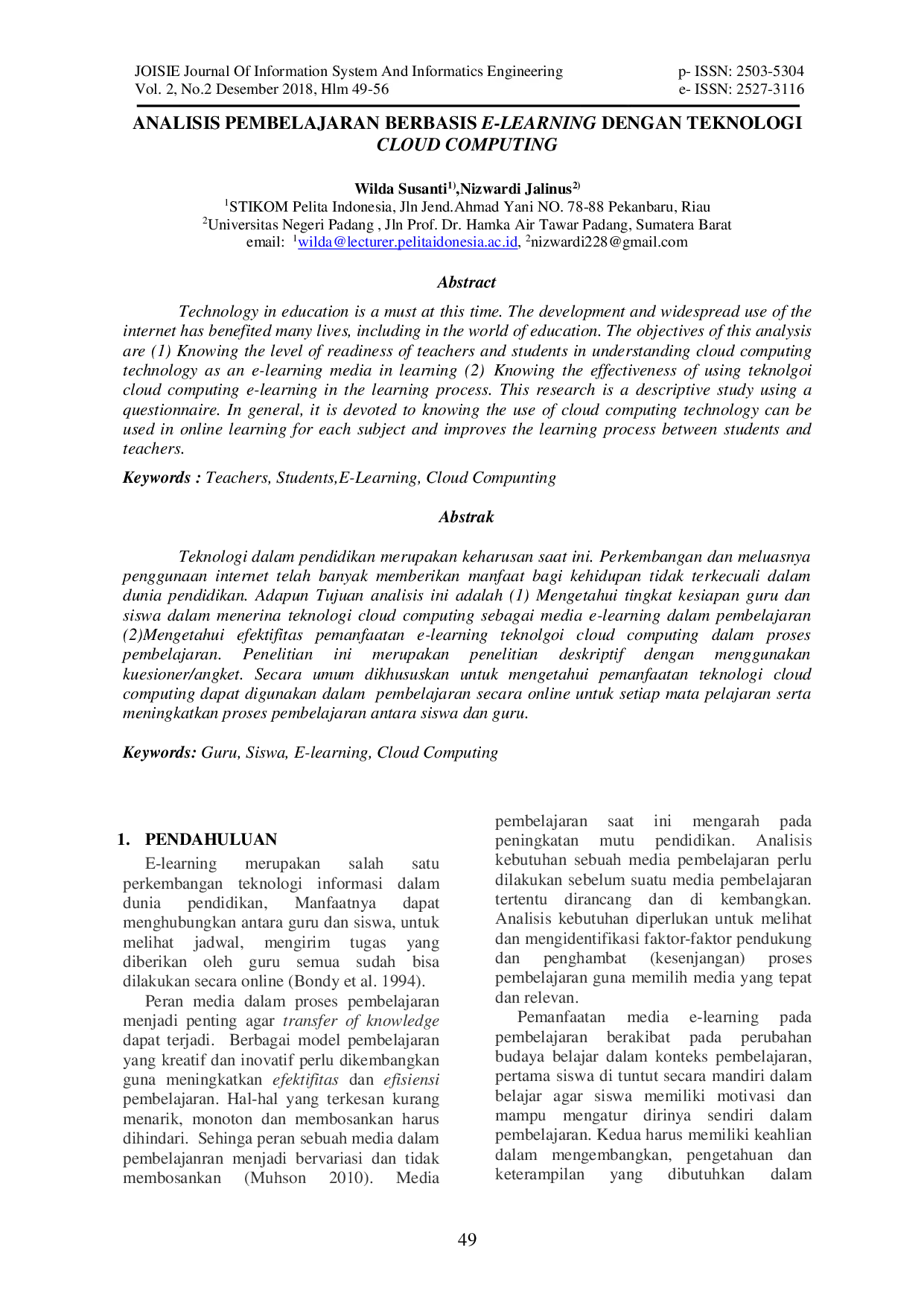 juris Analisis Pembelajaran Berbasis E learning dengan Teknologi Cloud Computing