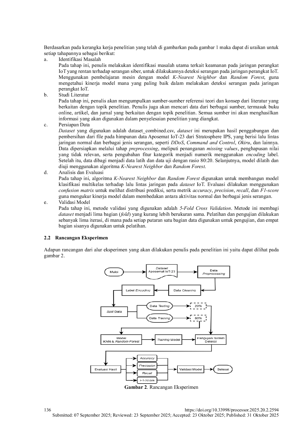 JURIS Analisis Kinerja Algoritma K Nearest Neighbor Dan Random Forest Untuk Deteksi Serangan Pada Jaringan Perangkat IoT