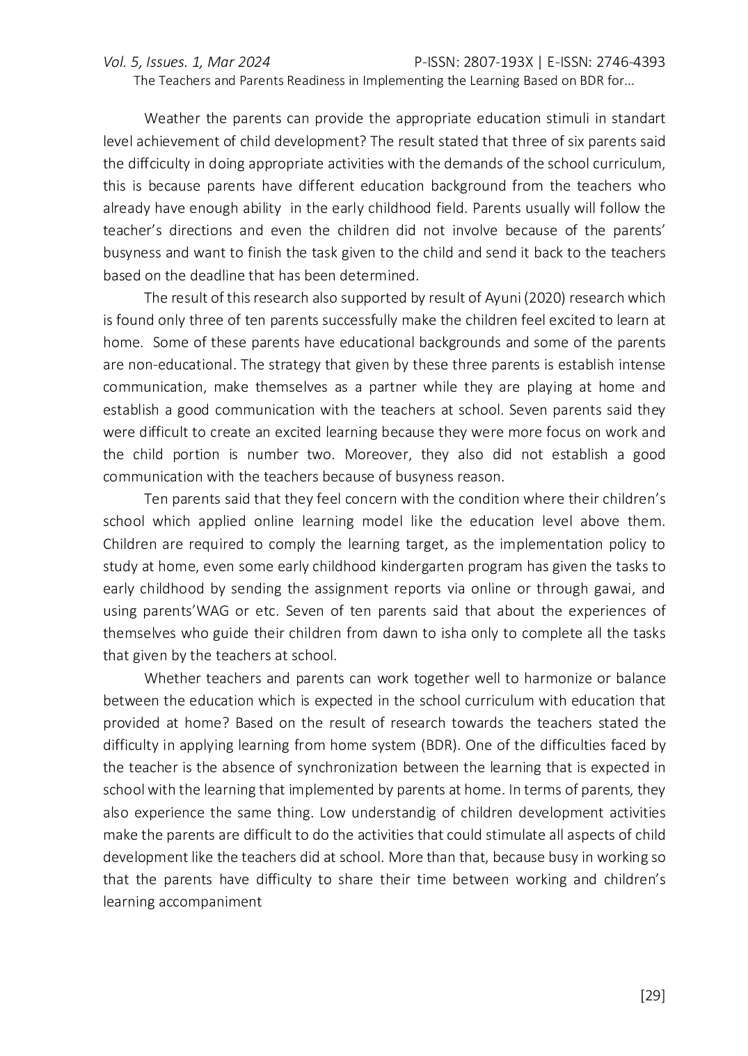 JURIS The Teachers and Parents Readiness in Implementing the Learning Based on BDR for Early Childhood Education During the Covid 19 in Banda Aceh