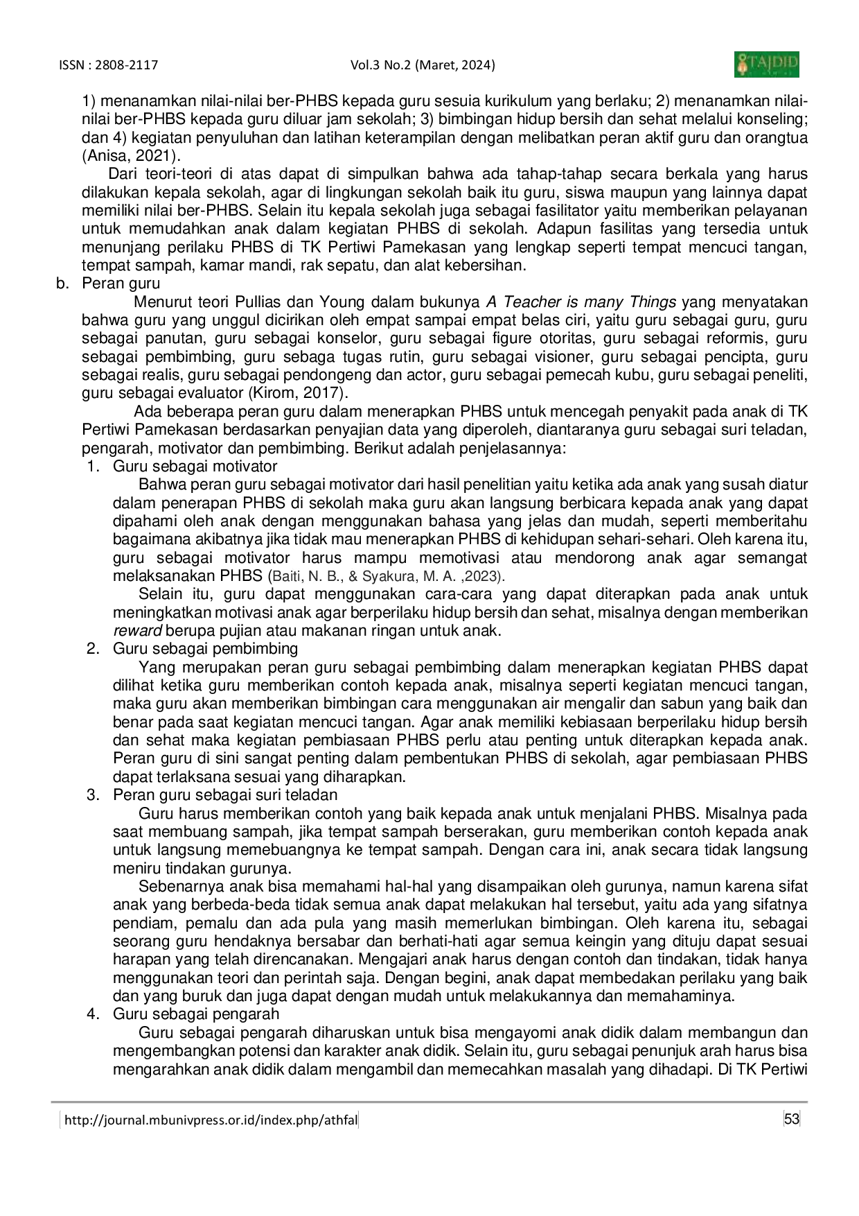 JURIS Habituation of Clean and Living Behavioers to Prevent Disease in Children at TK Pertiwi Pamekasan