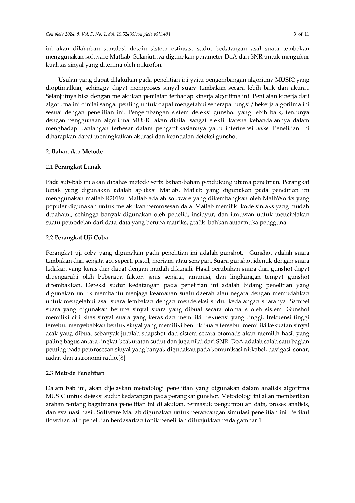 JURIS Analisis Algoritma Music Untuk Deteksi Sudut Kedatangan Pada Perangkat Gunshot