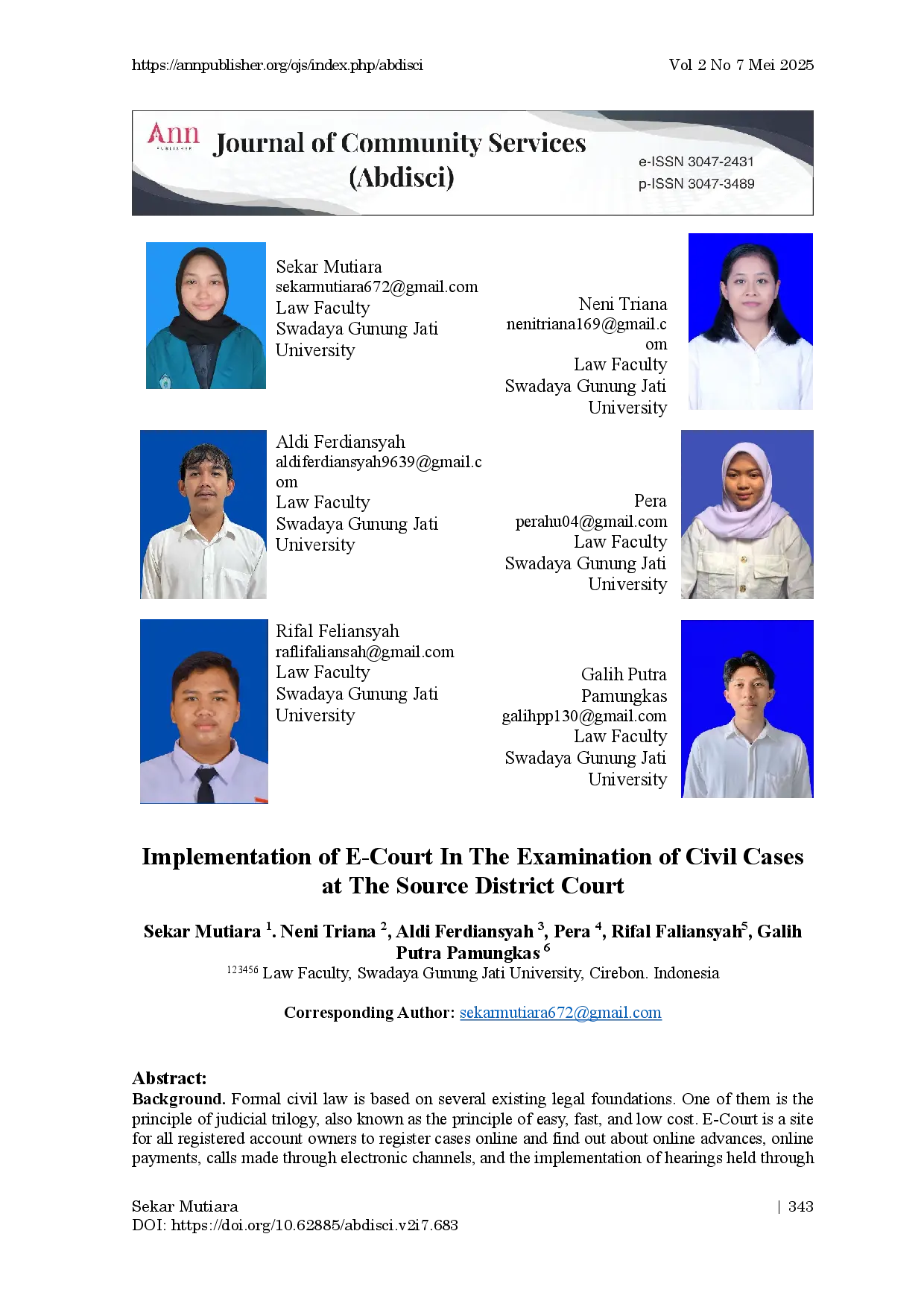 juris Implementation of E Court In The Examination of Civil Cases at The Source District Court