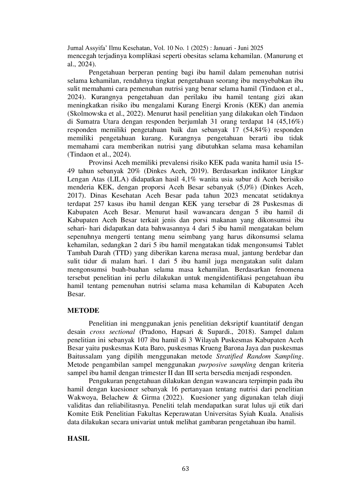 JURIS Gambaran Pengetahuan Ibu Hamil Tentang Pemenuhan Nutrisi Selama Masa Kehamilan Di Kabupaten Aceh Besar