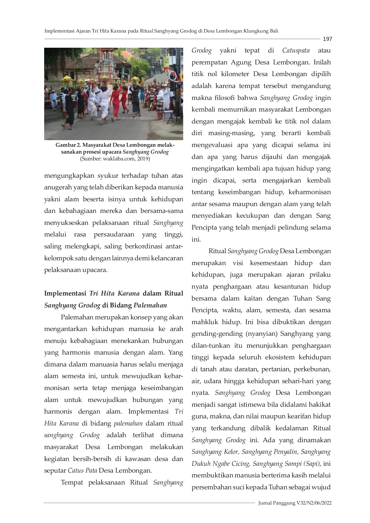 JURIS Implementasi Ajaran Tri Hita Karana pada Ritual Sanghyang Grodog di Desa Lembongan Klungkung Bali