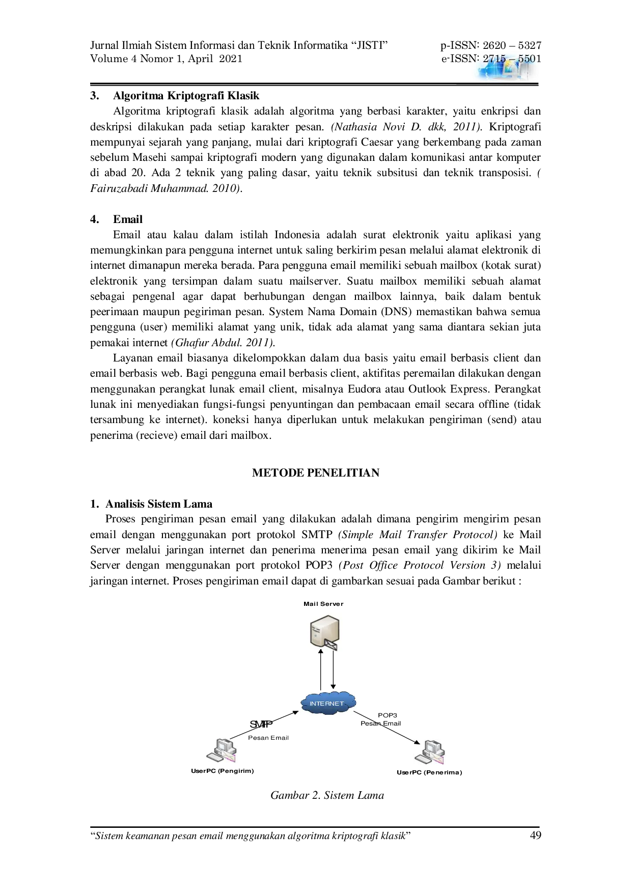 JURIS Sistem keamanan pesan email menggunakan algoritma kriptografi klasik
