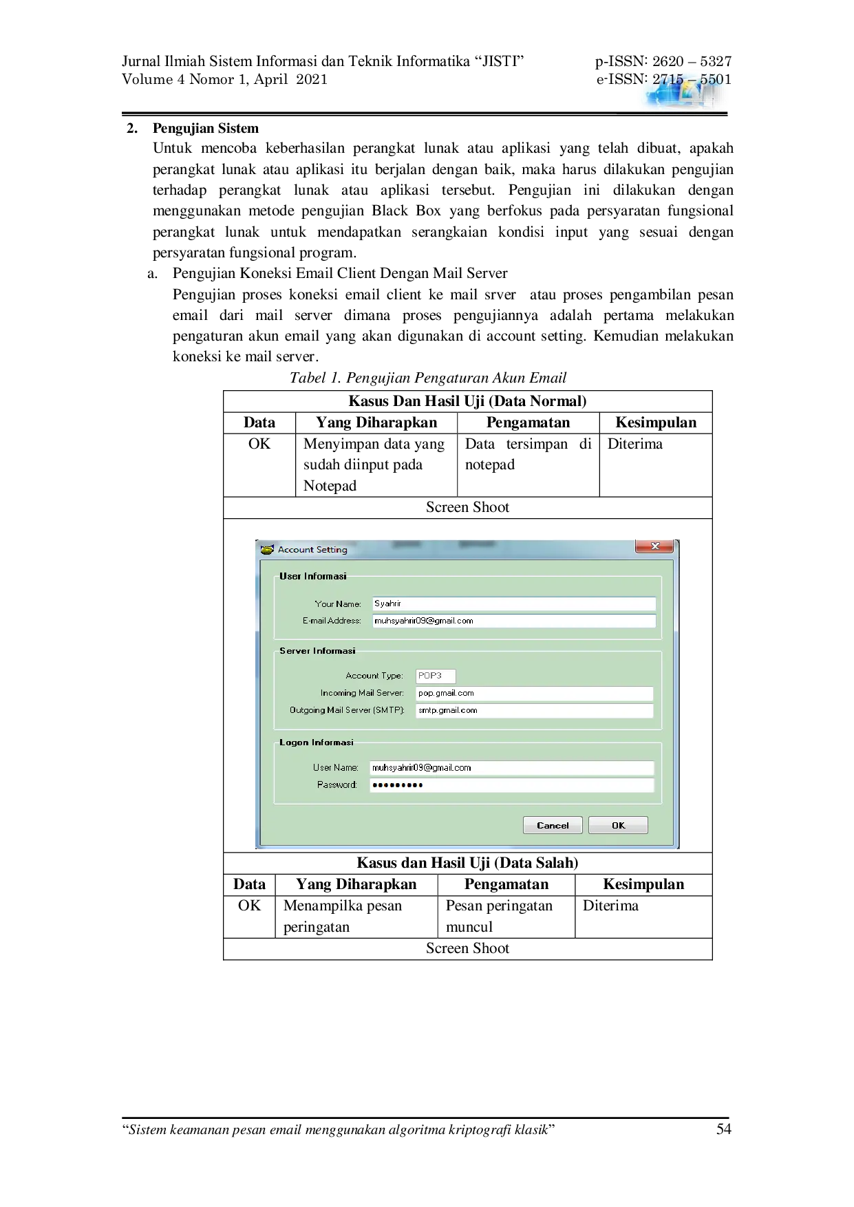 JURIS Sistem keamanan pesan email menggunakan algoritma kriptografi klasik