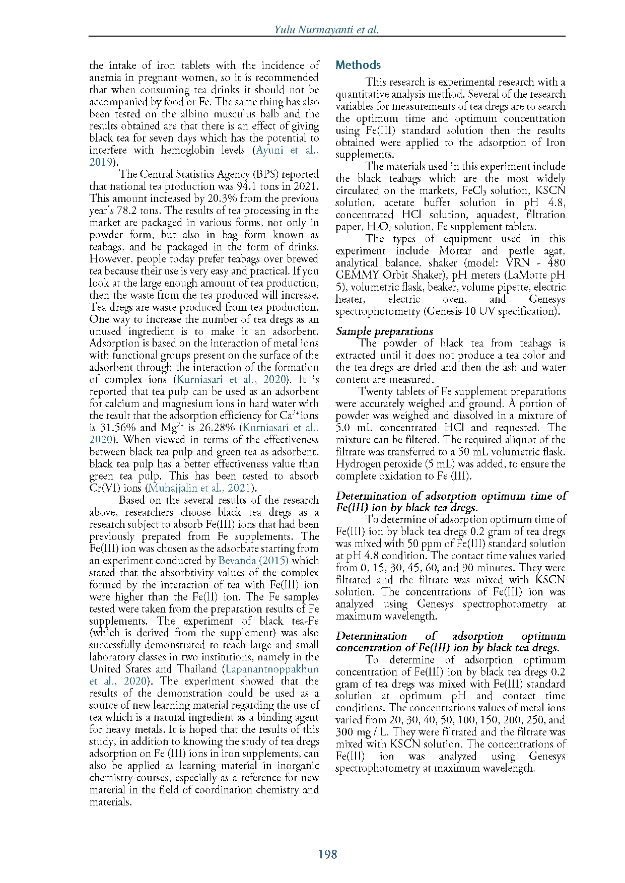JURIS Adsorpsi Ion Fe III pada Tablet Suplemen Fe oleh Ampas Teh Hitam dan Aplikasinya dalam Pembelajaran Kimia Anorganik