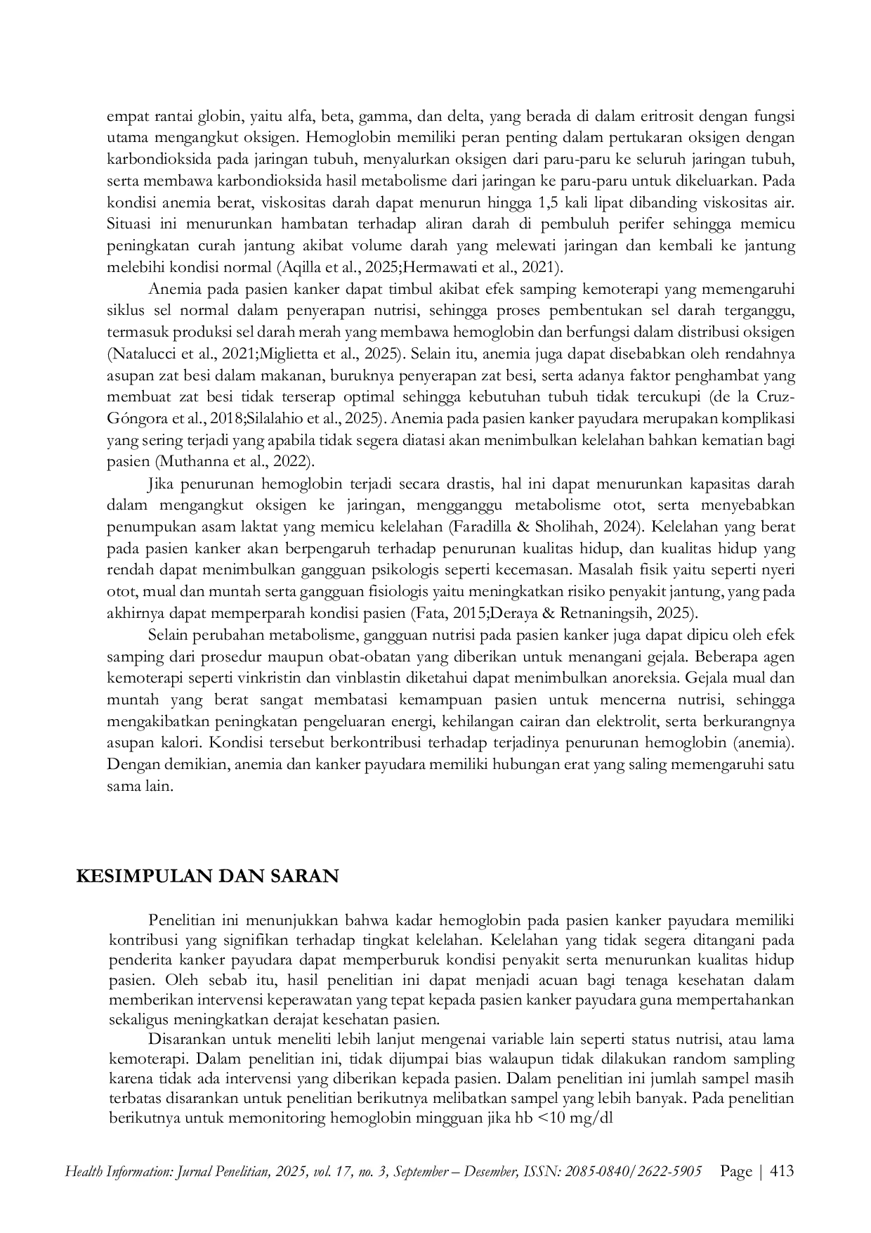 JURIS Fatigue In Breast Cancer Patients Correlation With Hemoglobin