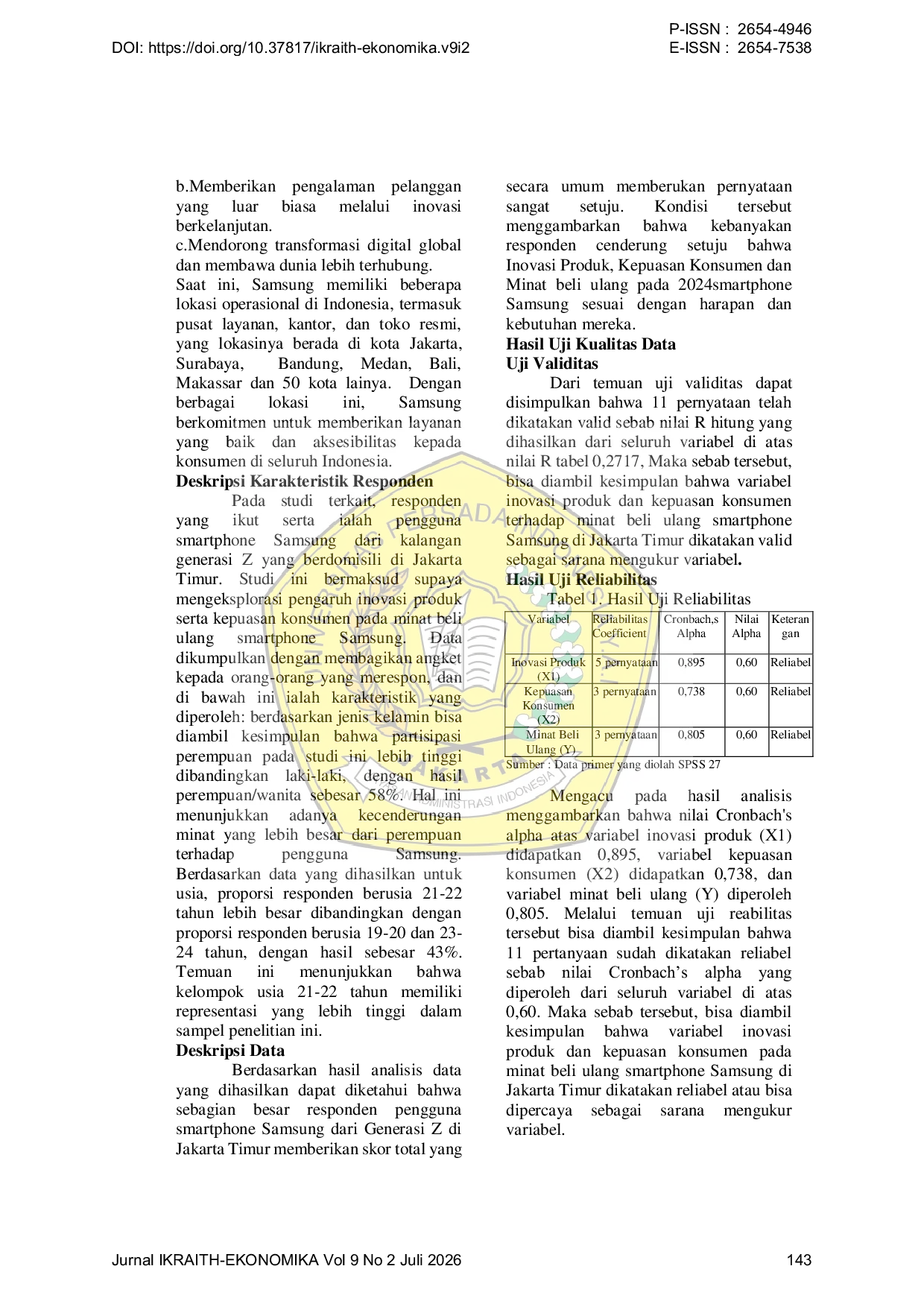 JURIS Pengaruh Inovasi Produk Dan Kepuasan Konsumen Terhadap Minat Beli Ulang Smartphone Samsung Studi Kasus Pengguna Samsung Generasi Z Di Jakarta Timur