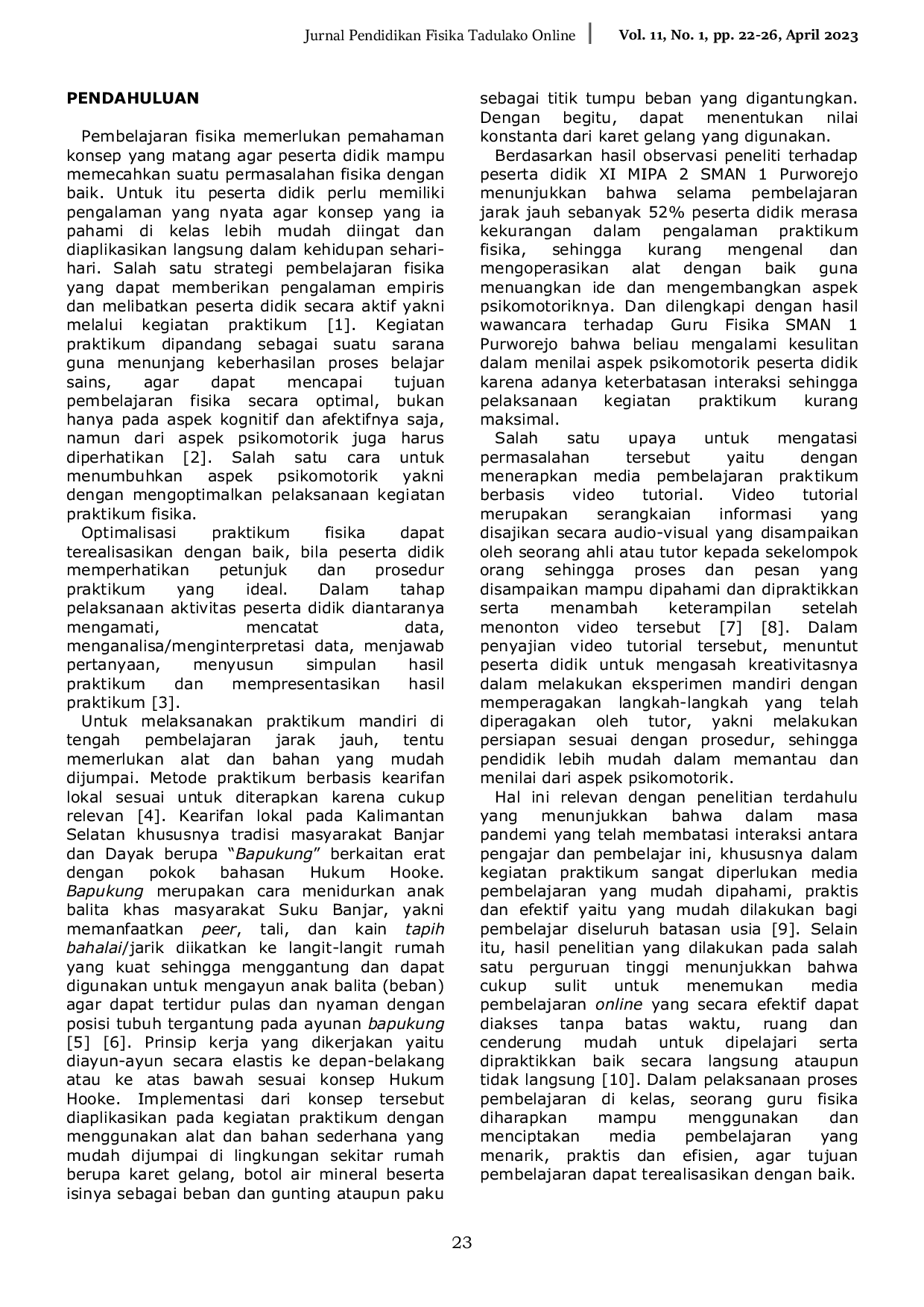 JURIS Optimalisasi Praktikum Fisika Berbasis Kearifan Lokal Untuk Mengukur Keterampilan Psikomotorik Peserta Didik