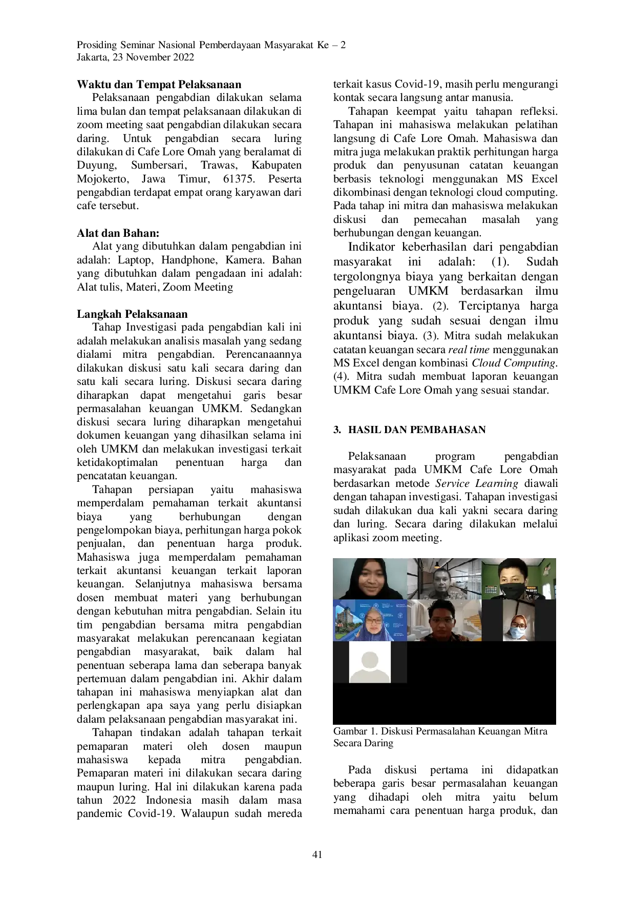 JURIS Pelatihan Penentuan Harga Produk dan Pencatatan Keuangan Berbasis Teknologi pada UMKM Cafe Lore Omah