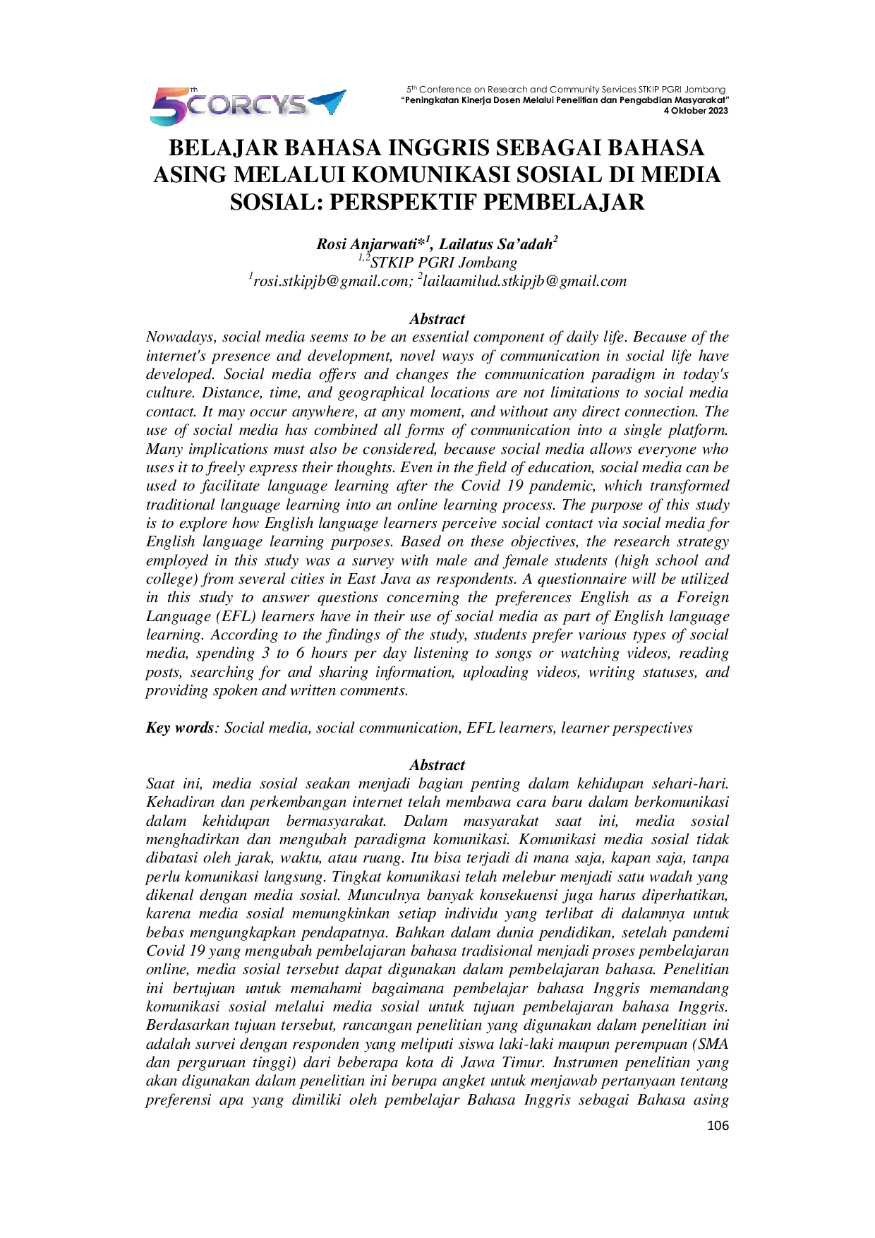 JURIS Belajar Bahasa Inggris Sebagai Bahasa Asing Melalui Komunikasi Sosial di Media Sosial Perspektif Pembelajar