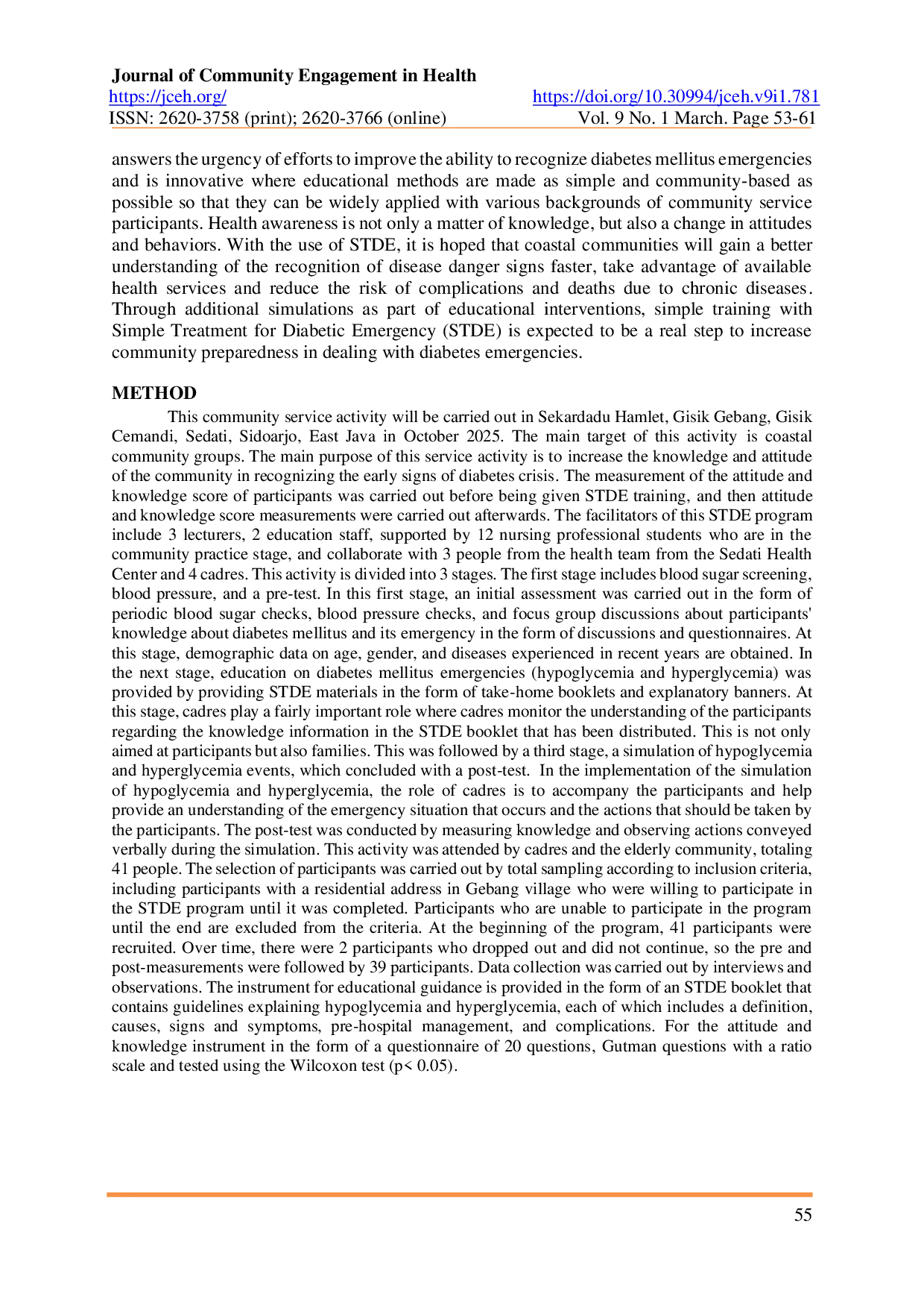 JURIS The Role of STDE Training in Improving Coastal Community Preparedness for Diabetes Emergencies