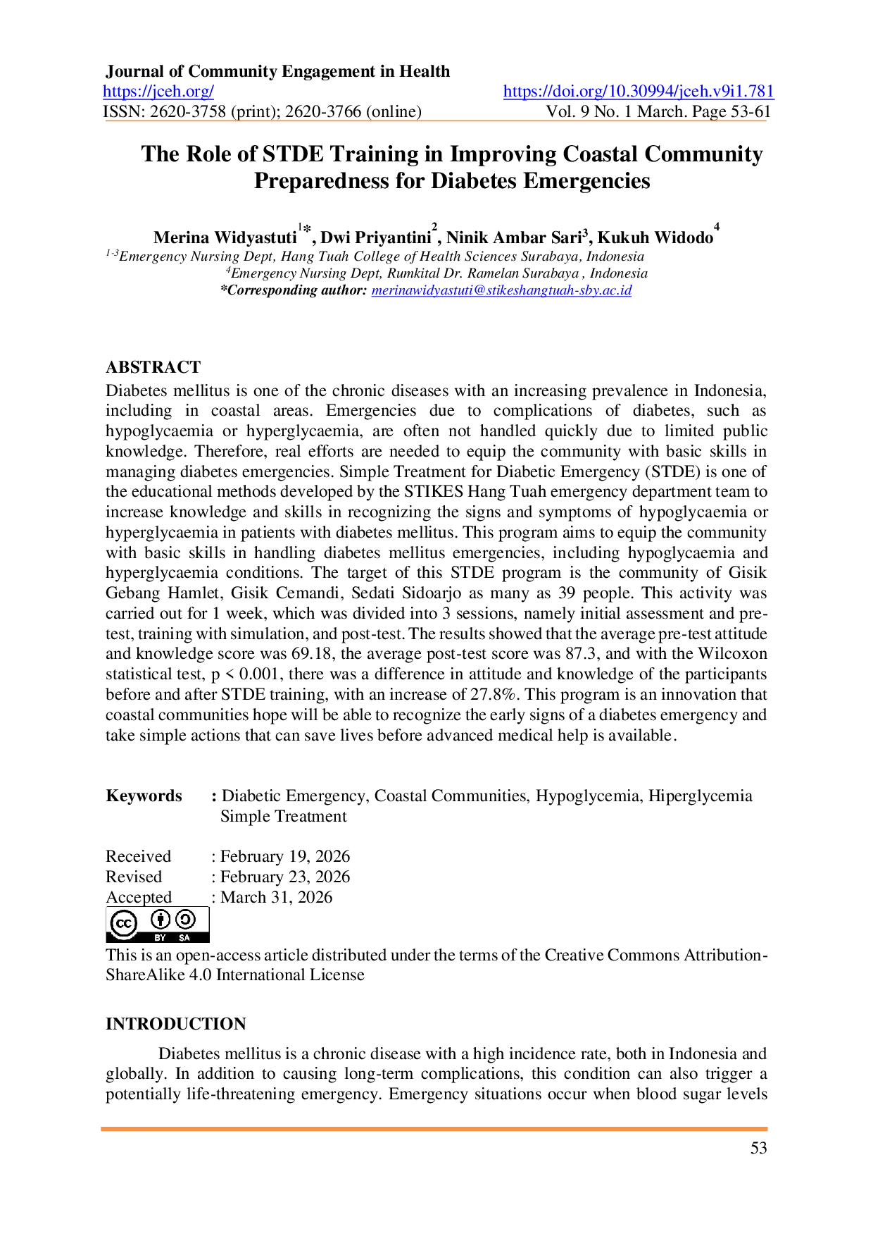 JURIS The Role of STDE Training in Improving Coastal Community Preparedness for Diabetes Emergencies