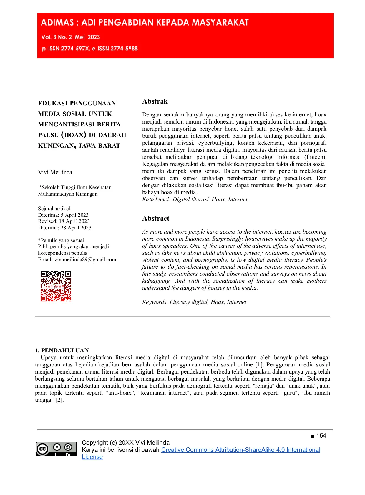 JURIS Edukasi Penggunaan Media Sosial Untuk Mengantisipasi Berita Palsu Hoax Di Daerah Kuningan Jawa Barat
